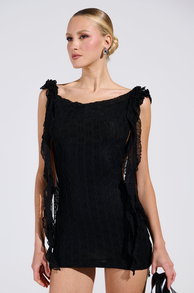 knee length dresses for ladies NEVER BASIC RUFFLED MESH MINI DRESS IN BLACK – AKIRA