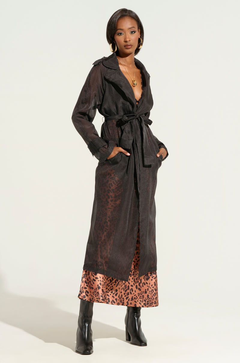 CHIFFON CHATEAU LONG TRENCH IN BLACK – AKIRA