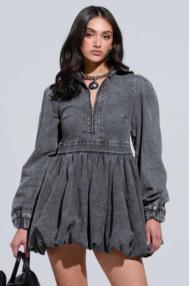 denim bubble skirt dress Edikted Women's Denim Bubble Skirt Mini Dress