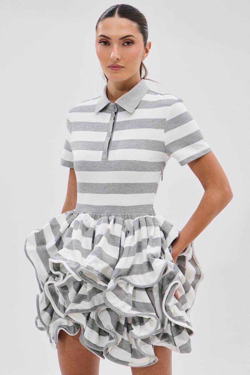 公式【1JINN STUDIO】Striped Asymmetric Dress Asymmetrical Striped Jacquard Maxi Bandage Dress for Women