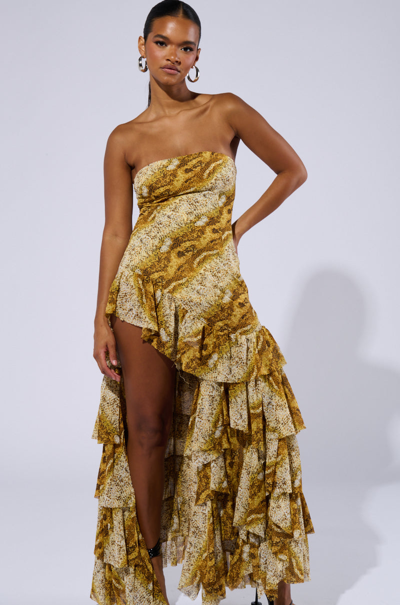 TATTIANA SNAKE PRINT RUFFLED MAXI DRESS AKIRA TATTIANA SNAKE PRINT RUFFLED MAXI DRESS AKIRA