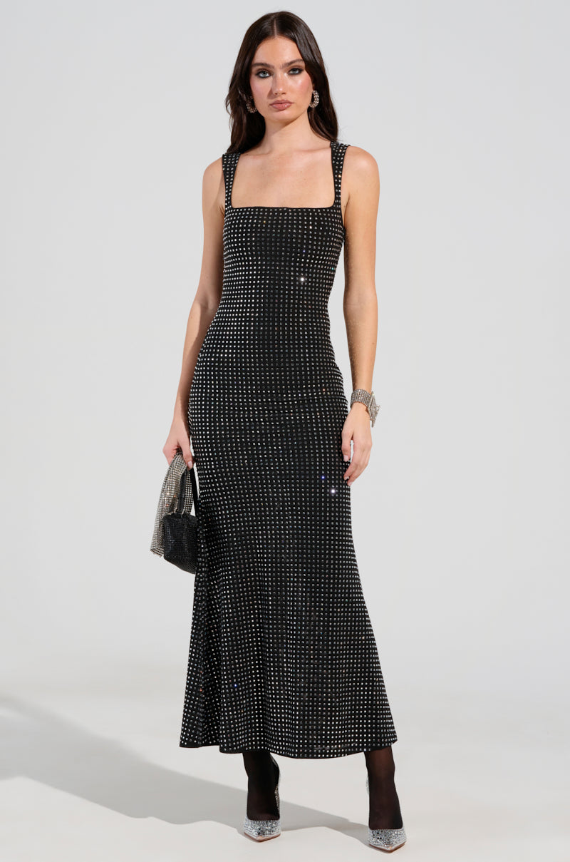 CHAMPAGNE PROBLEMS RHINESTONE MESH MAXI DRESS – AKIRA