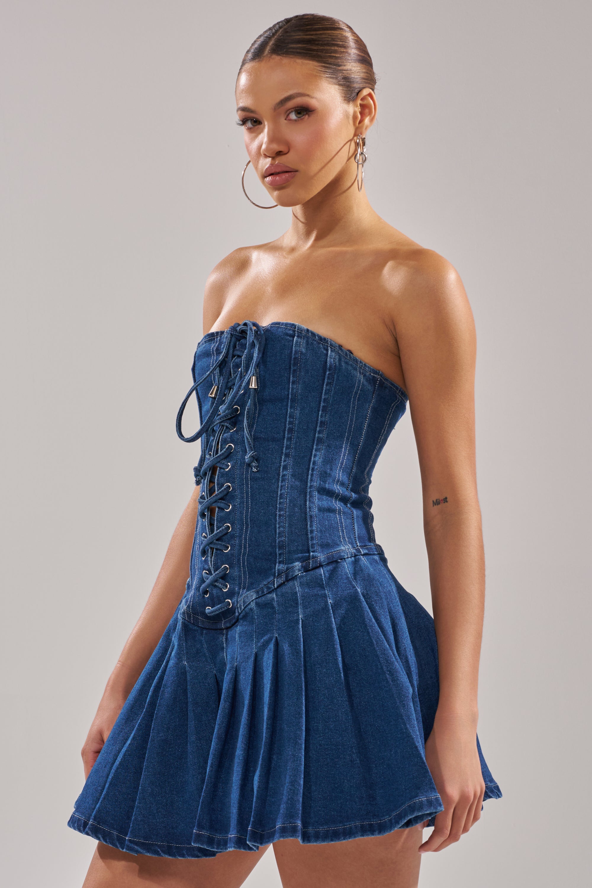 AKIRA Lace Me Up Denim Mini Dress | Size Large AKIRA Lace Me Up Denim Mini Dress | Size Large