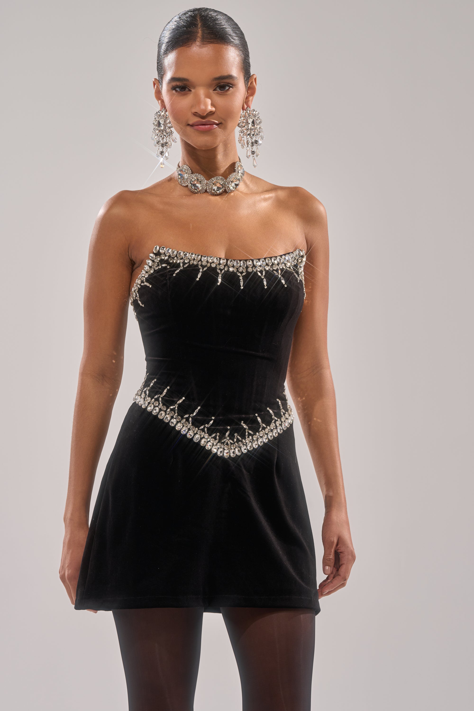 Akira High Society Velvet Rhinestone Mini Dress | Black | Size Large Akira High Society Velvet Rhinestone Mini Dress | Black | Size Large