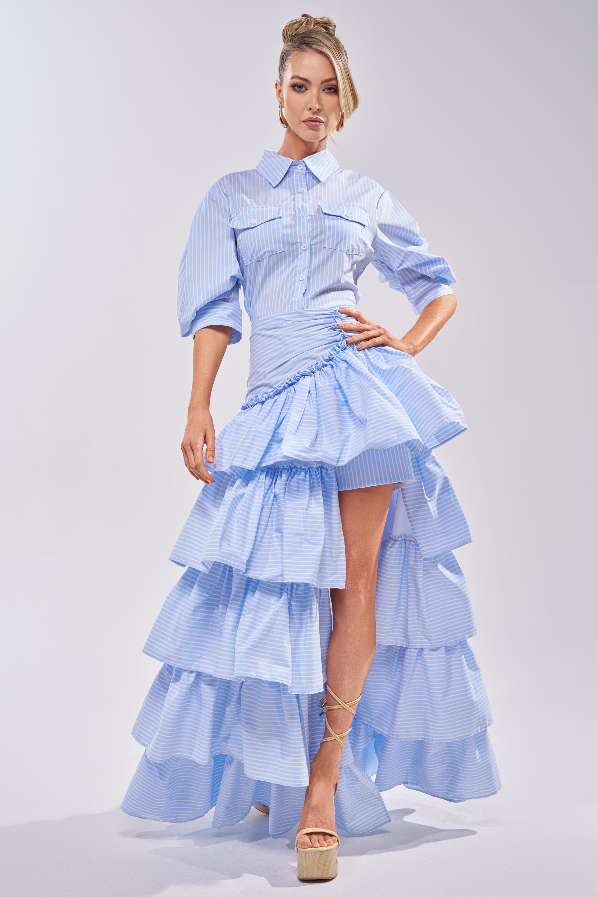 IT'S A DATE POPLIN MAXI DRESS IN BLUE AKIRA IT'S A DATE POPLIN MAXI DRESS IN BLUE AKIRA