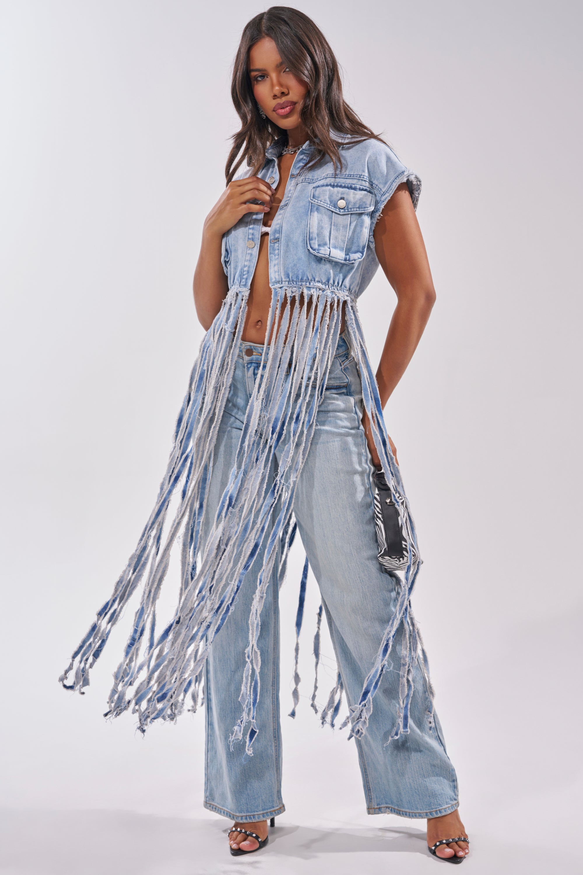 ROCK ON DENIM FRINGE TOP – AKIRA