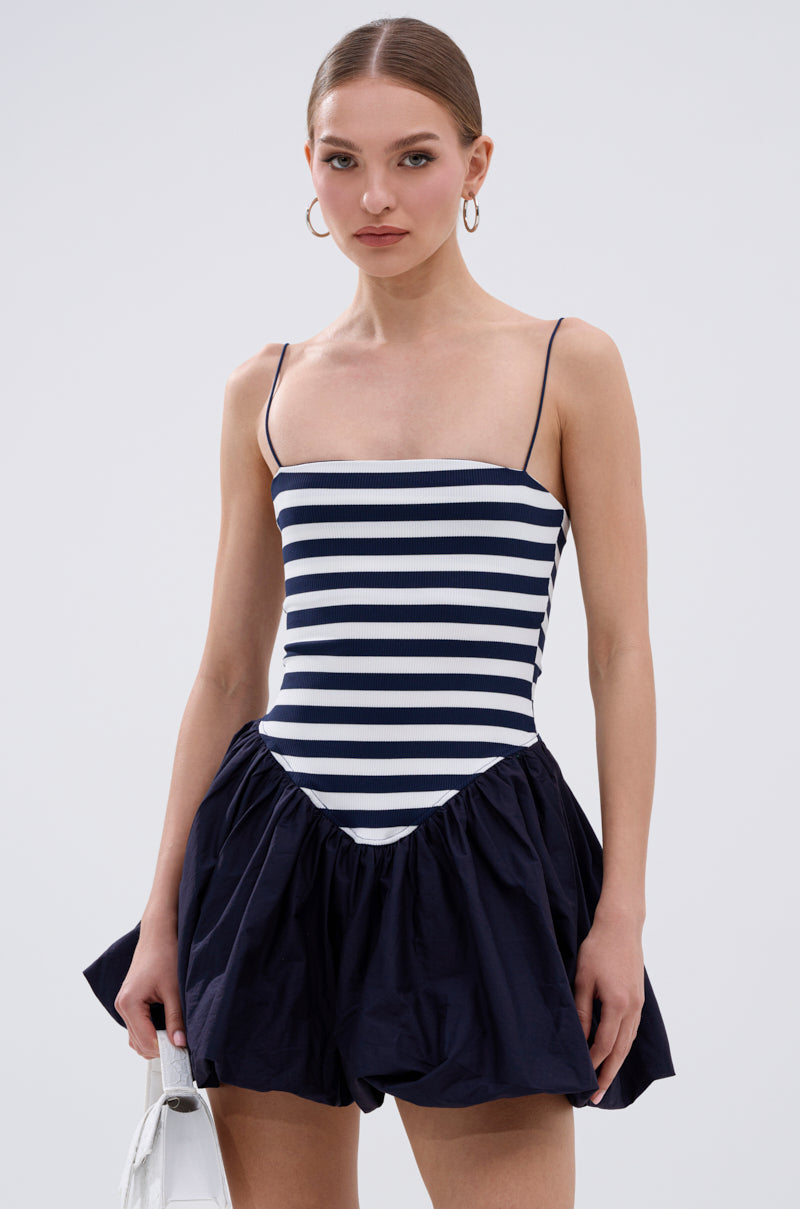 navy and white striped mini dress SAIL AWAY WITH ME STRIPE MINI DRESS – AKIRA