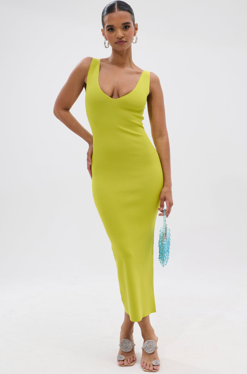 BETWEEN THE LINES MIDI DRESS IN LIME  AKIRA