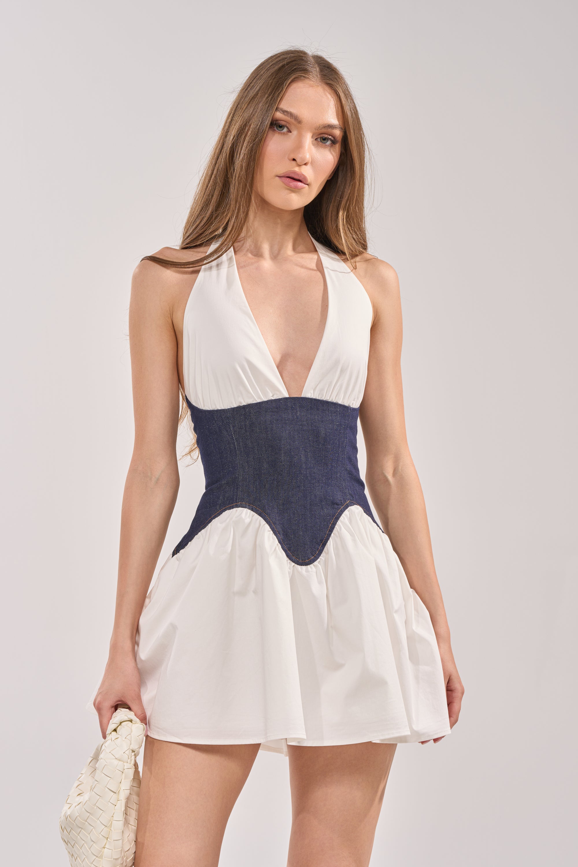 AKIRA Say Less Poplin Mini Dress | White