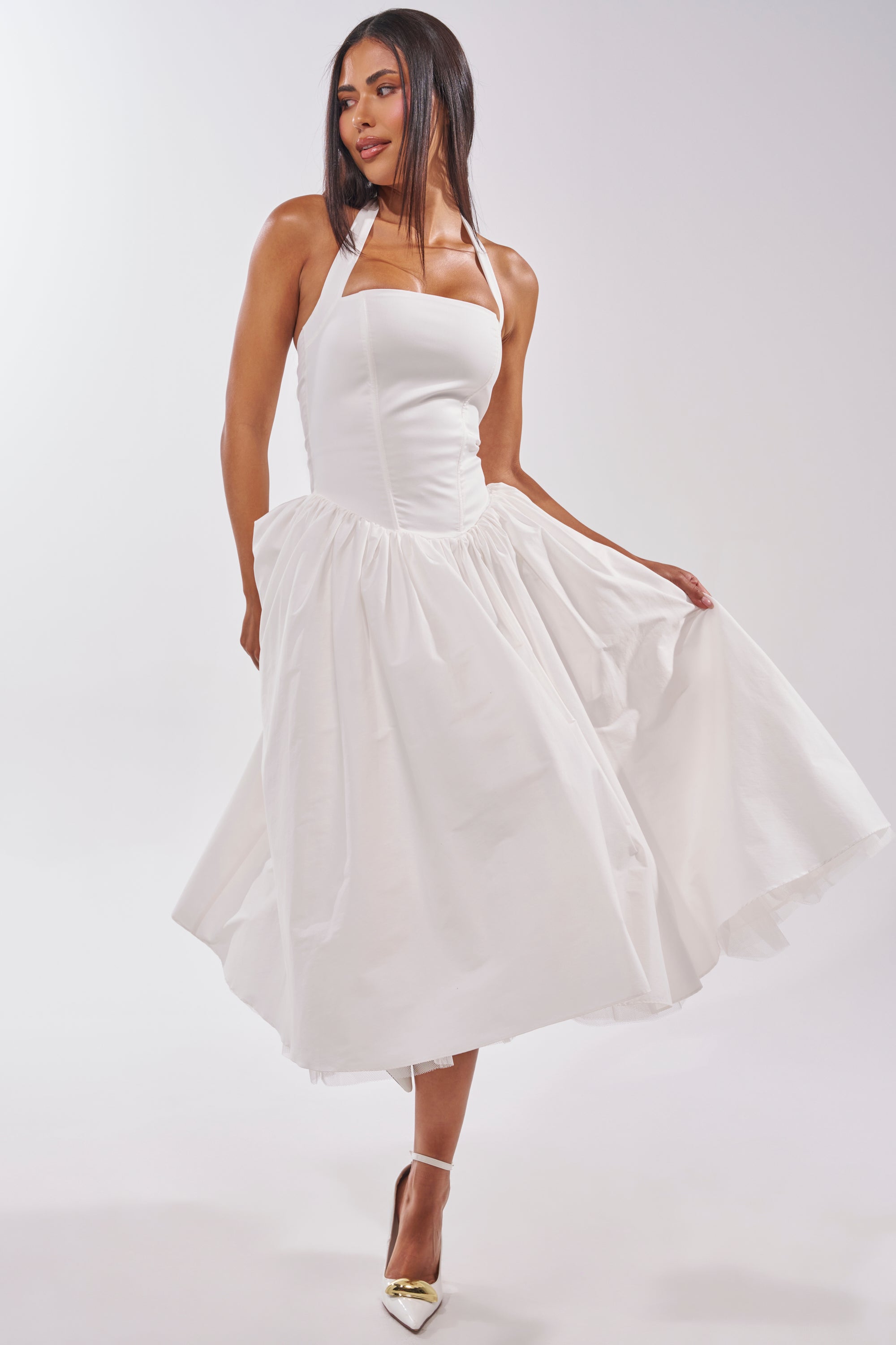 AKIRA Sunday Afternoon Poplin Midi Dress | White | Size Large AKIRA Sunday Afternoon Poplin Midi Dress | White | Size Large