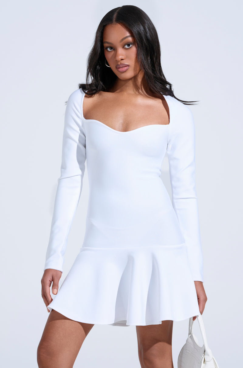 HIGHLY FAVORED BANDAGE MINI DRESS IN WHITE AKIRA HIGHLY FAVORED BANDAGE MINI DRESS IN WHITE AKIRA