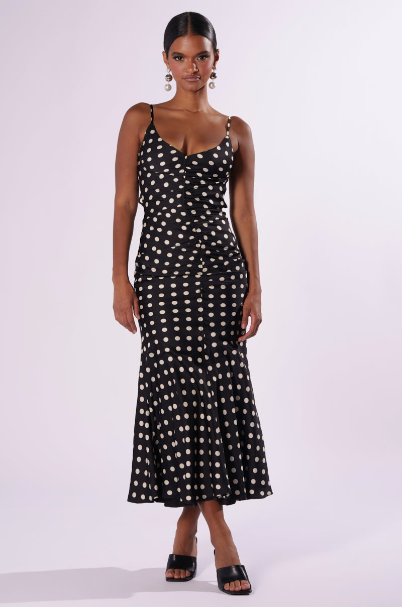 NANCY SATIN POLKA DOT MIDI DRESS AKIRA NANCY SATIN POLKA DOT MIDI DRESS AKIRA
