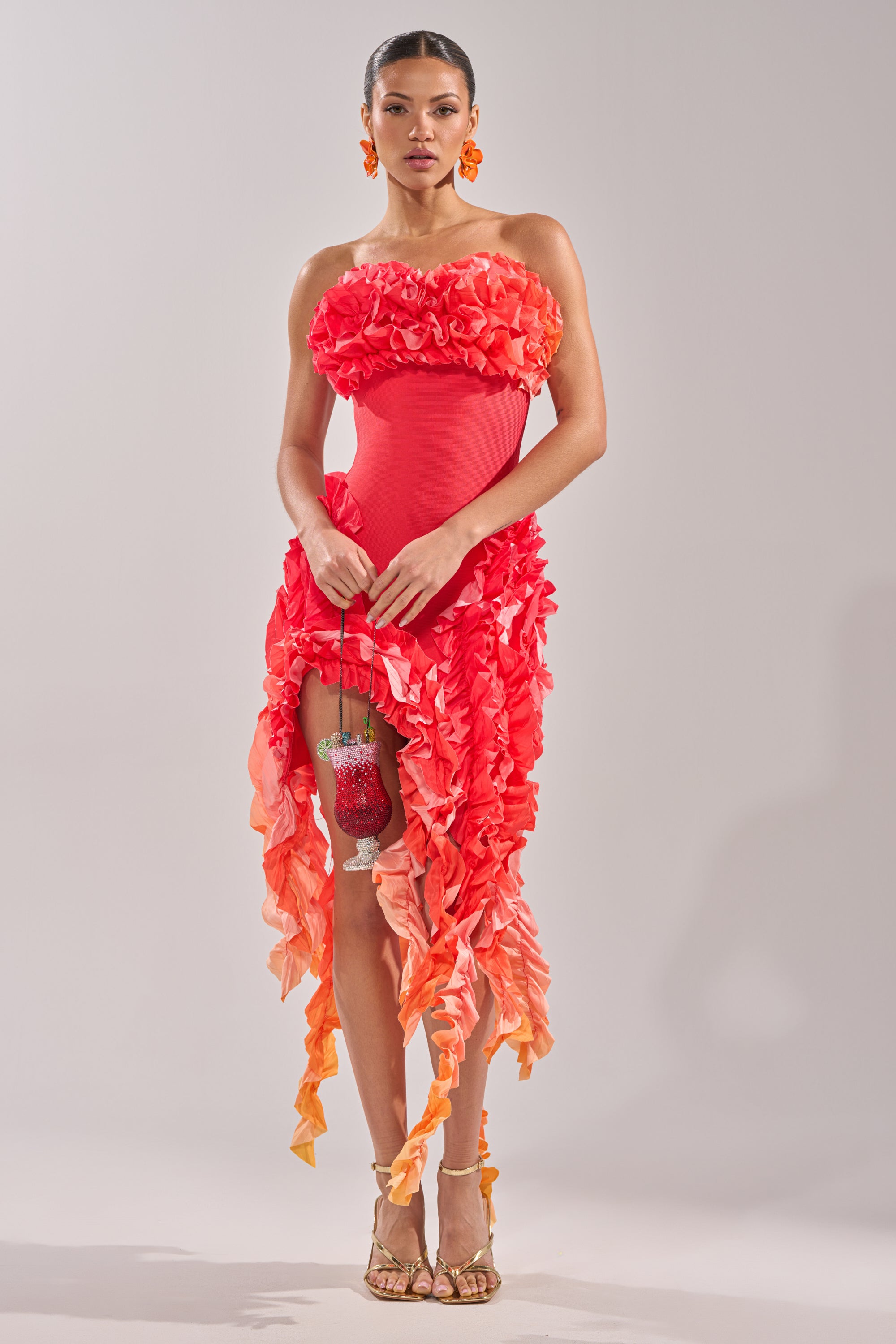 AKIRA City Lights Ruffle Maxi Dress Ombre | Red | Size 1X AKIRA City Lights Ruffle Maxi Dress Ombre | Red | Size 1X