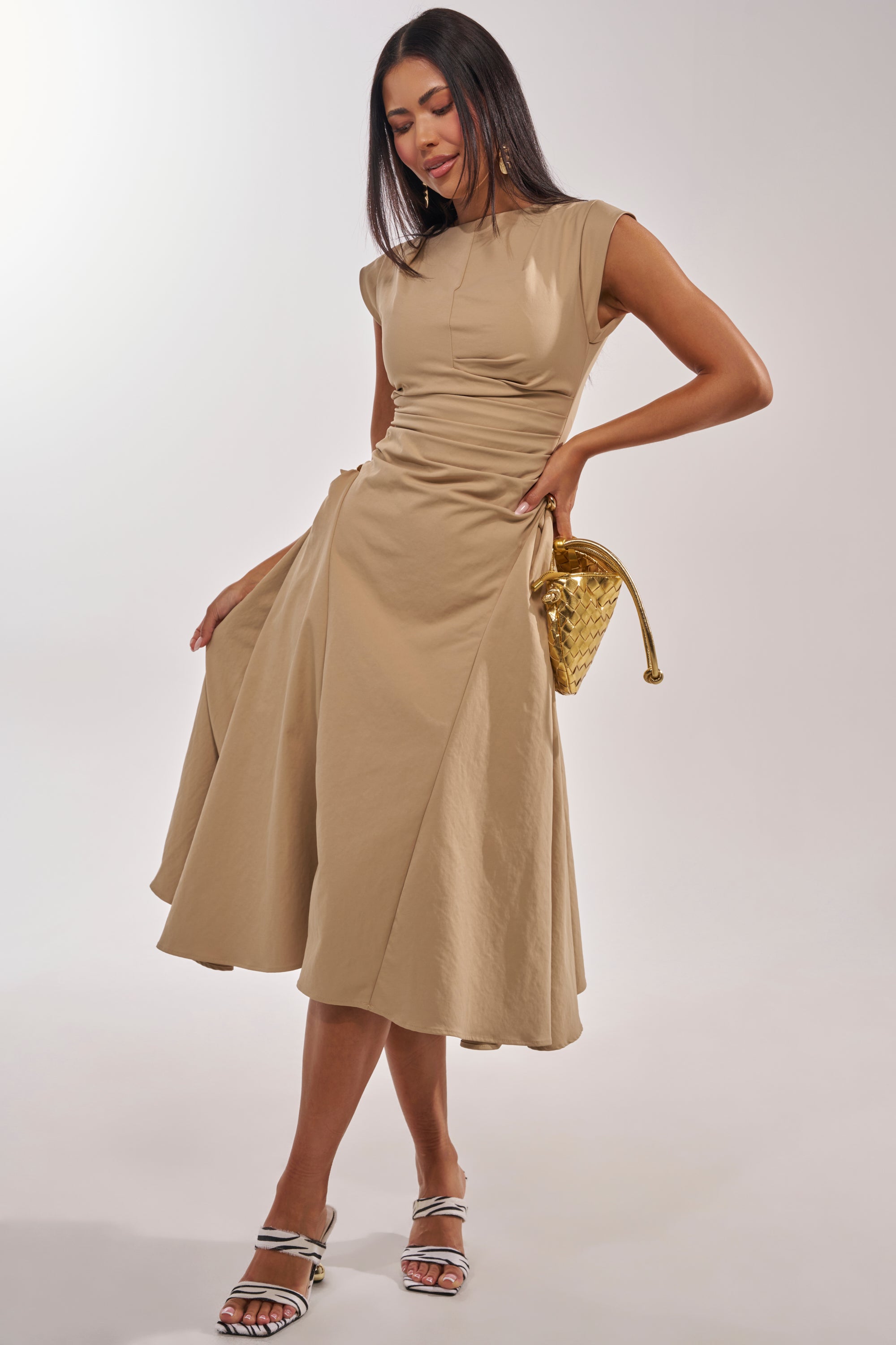 IT'S MY TIME MIDI DRESS IN KHAKI AKIRA IT'S MY TIME MIDI DRESS IN KHAKI AKIRA