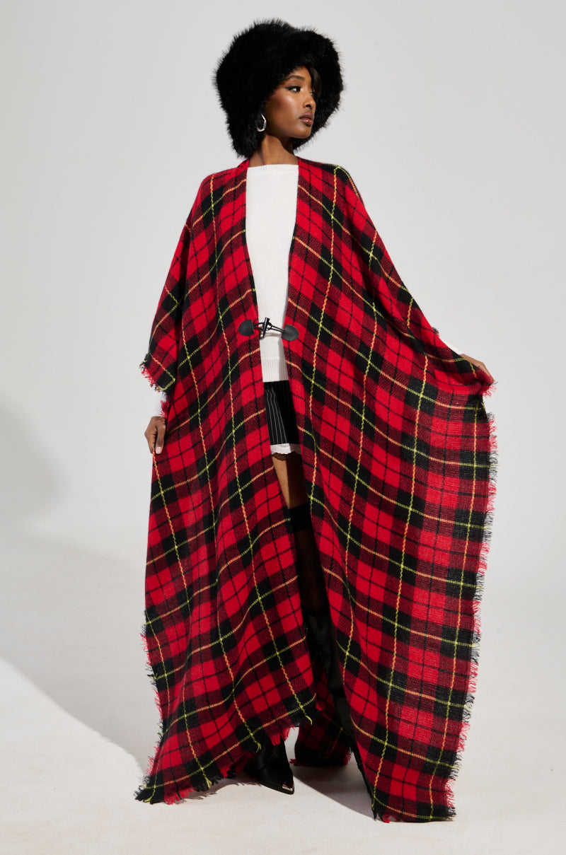 AURETA LONG PLAID PONCHO – AKIRA