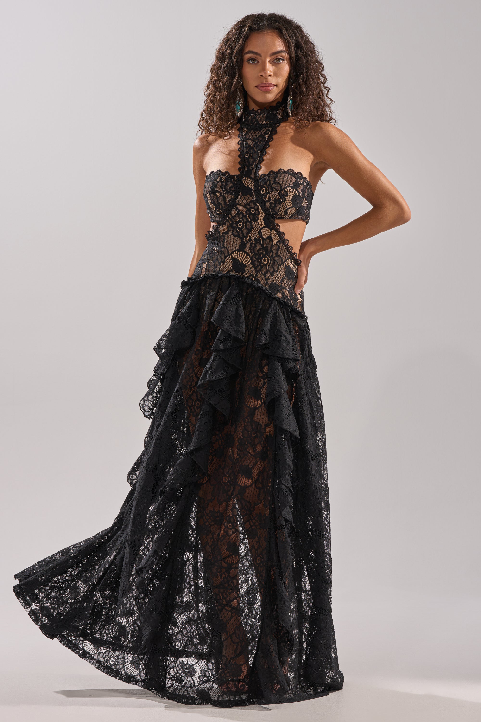 KYLA LACE MAXI DRESS IN BLACK AKIRA KYLA LACE MAXI DRESS IN BLACK AKIRA