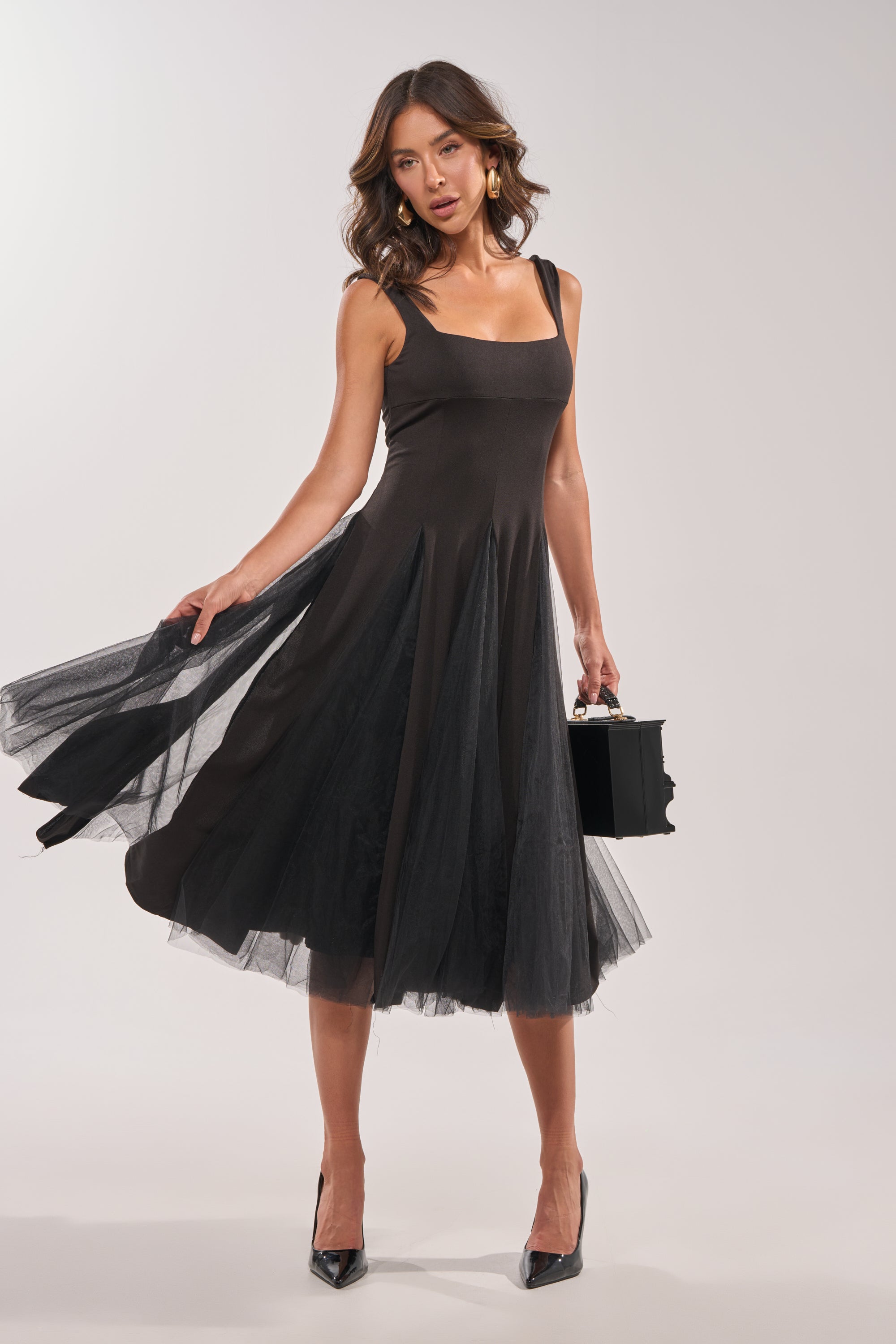 AKIRA Know Your Worth Tulle Midi Dress | Black | Size Medium AKIRA Know Your Worth Tulle Midi Dress | Black | Size Medium