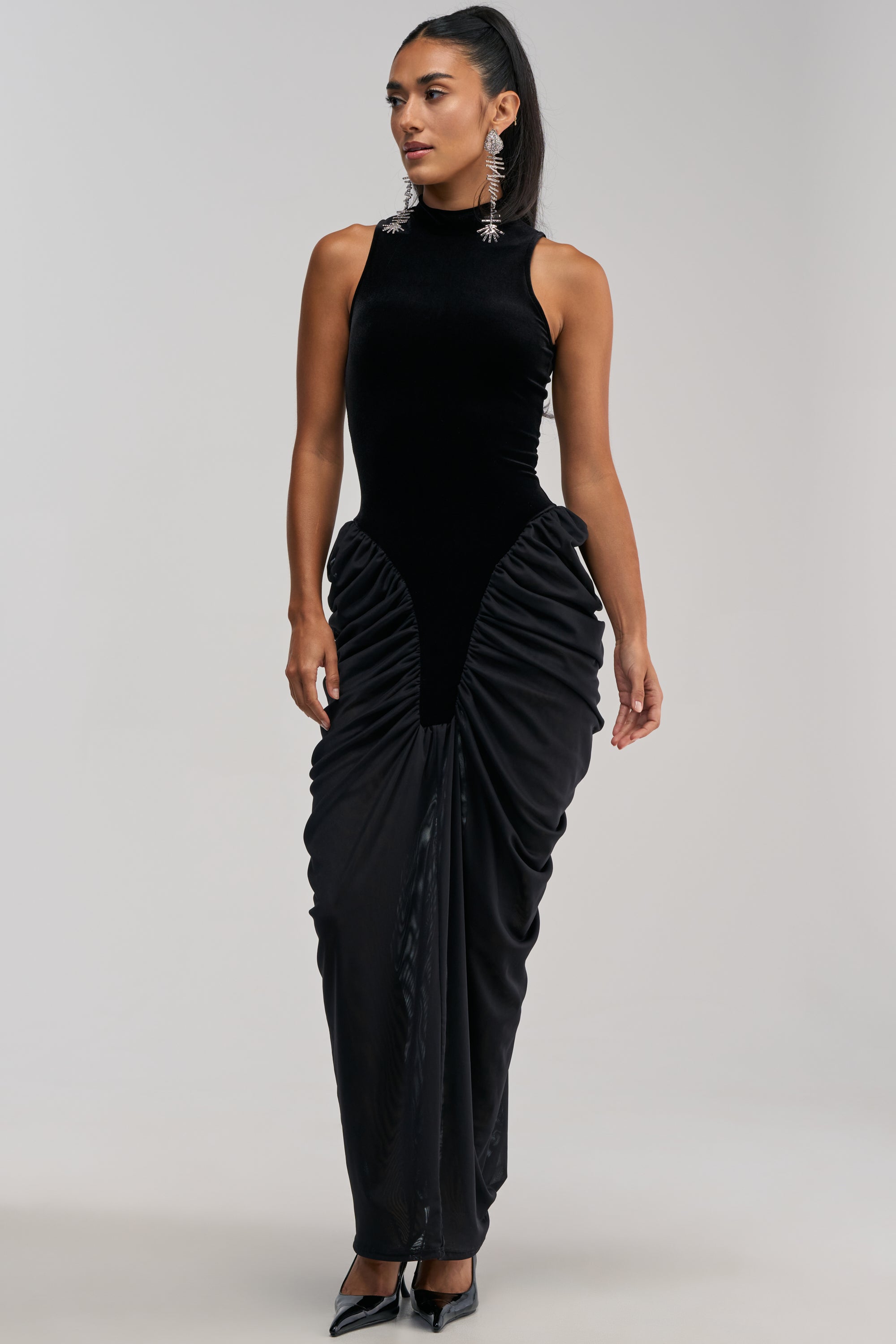AKIRA Out For The Night Mock Neck Maxi Dress | Black