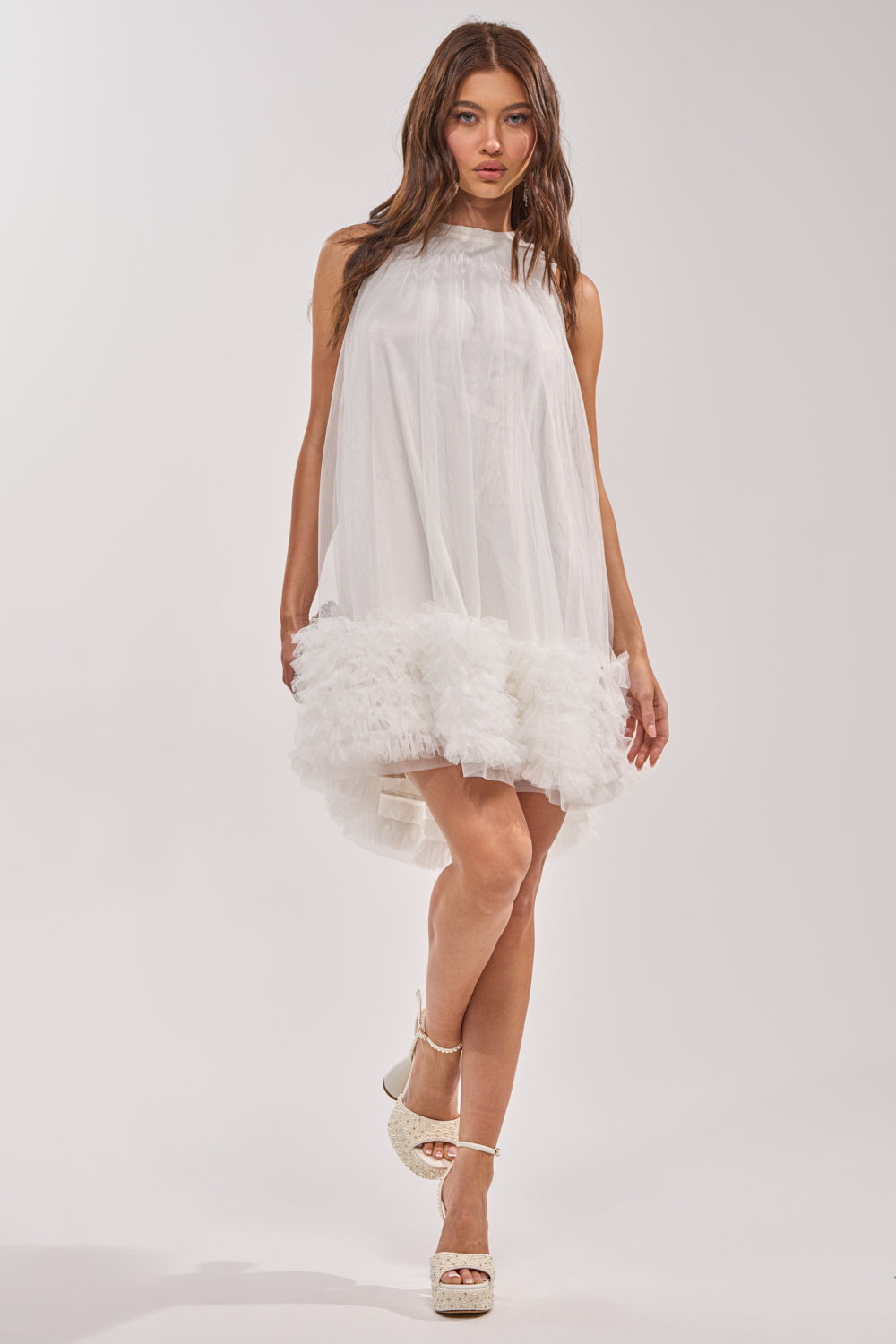 white ruffle mini dress ARI TULLE RUFFLE MINI DRESS IN WHITE – AKIRA