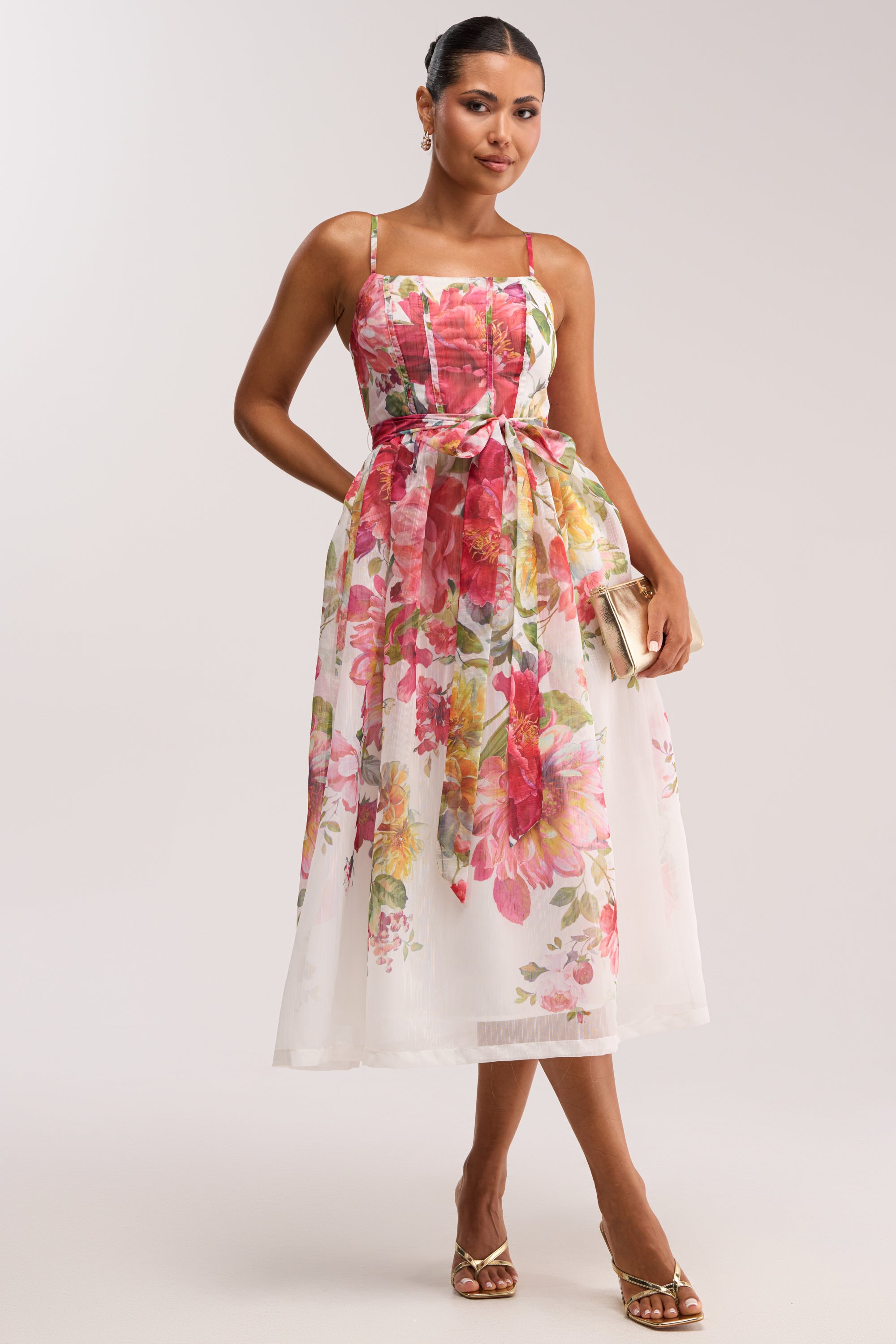 AKIRA Garden Party Floral Chiffon Midi Dress