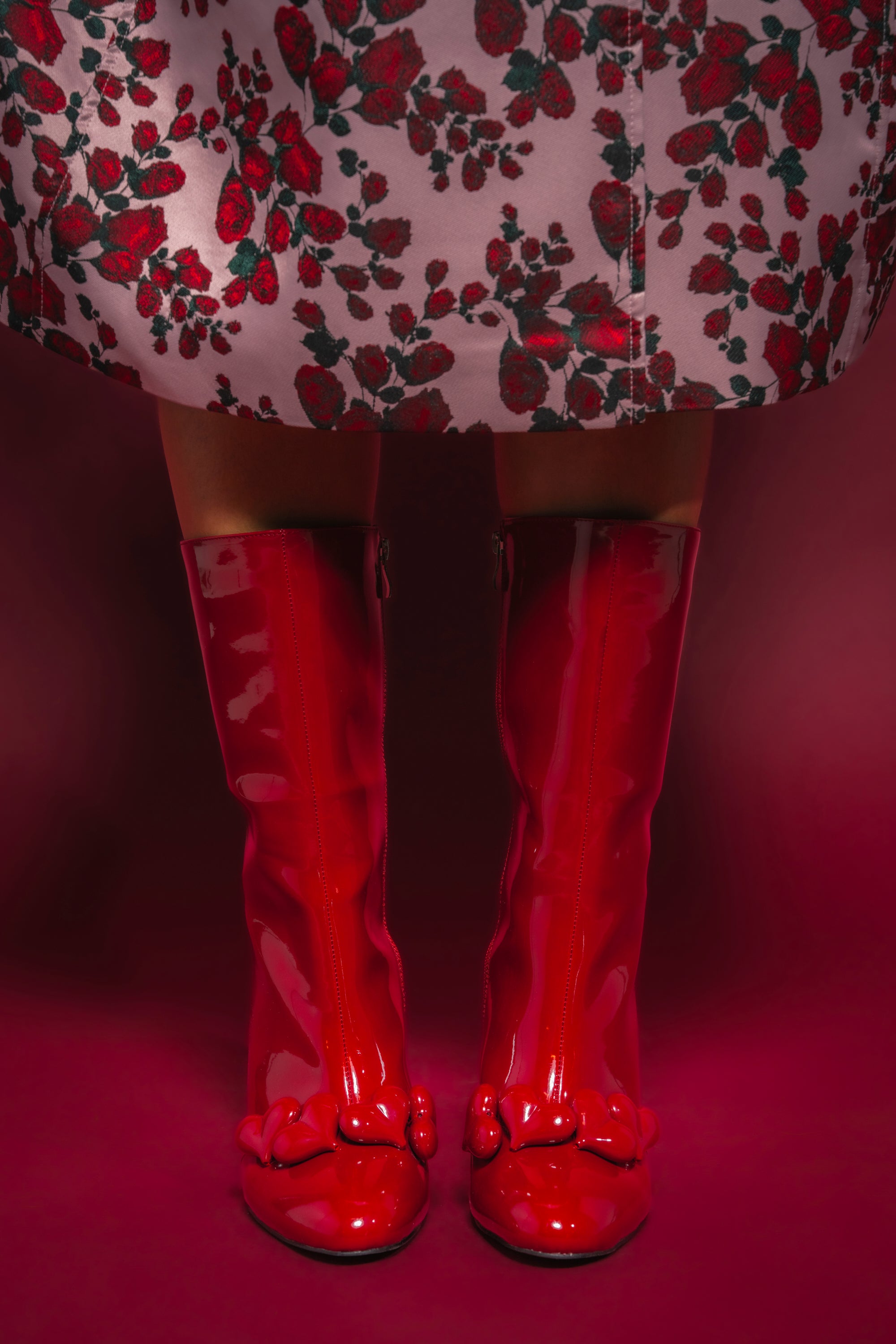 AZALEA WANG FEDELE RED PATENT HEART EMBELLISHED BOOTIE – AKIRA
