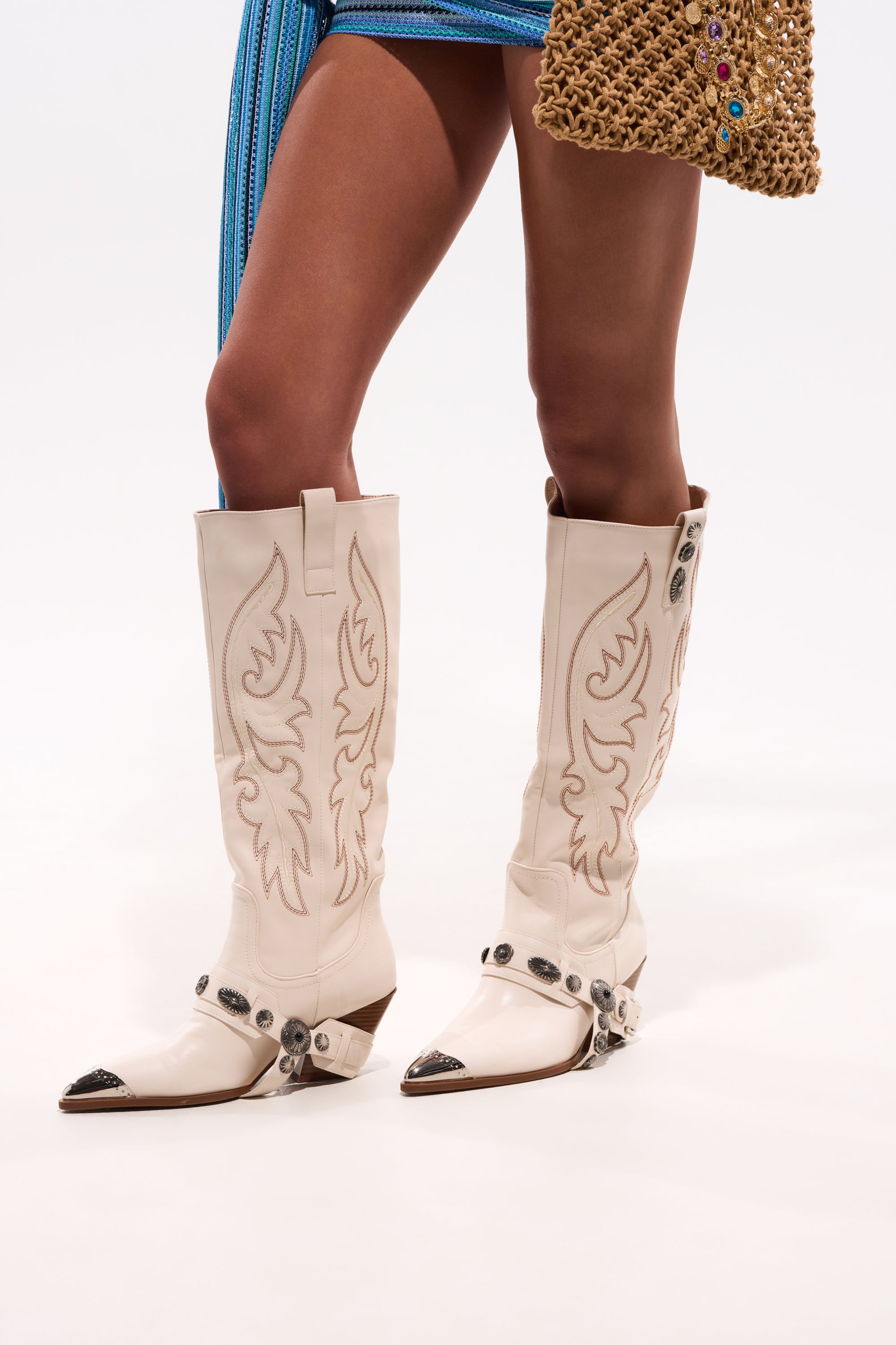 AZALEA WANG GERVASE BONE PU SILVER HARDWARE WESTERN BOOT – AKIRA