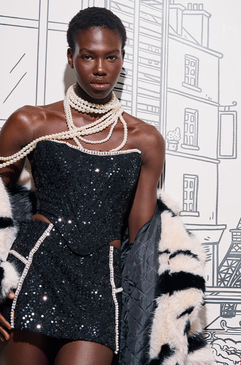 A STARRY NIGHT SEQUIN TWEED CORSET TOP – AKIRA