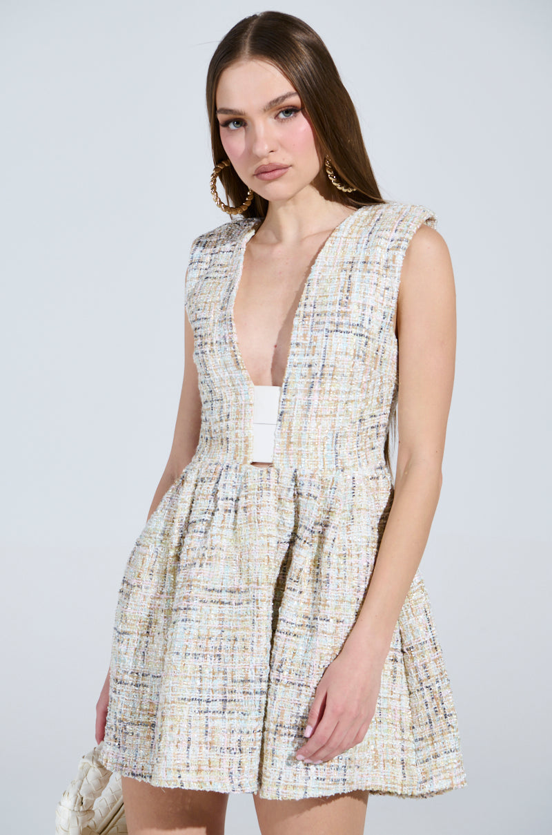 JUST A GIRL TWEED MINI DRESS IN WHITE – AKIRA JUST A GIRL TWEED MINI DRESS IN WHITE – AKIRA