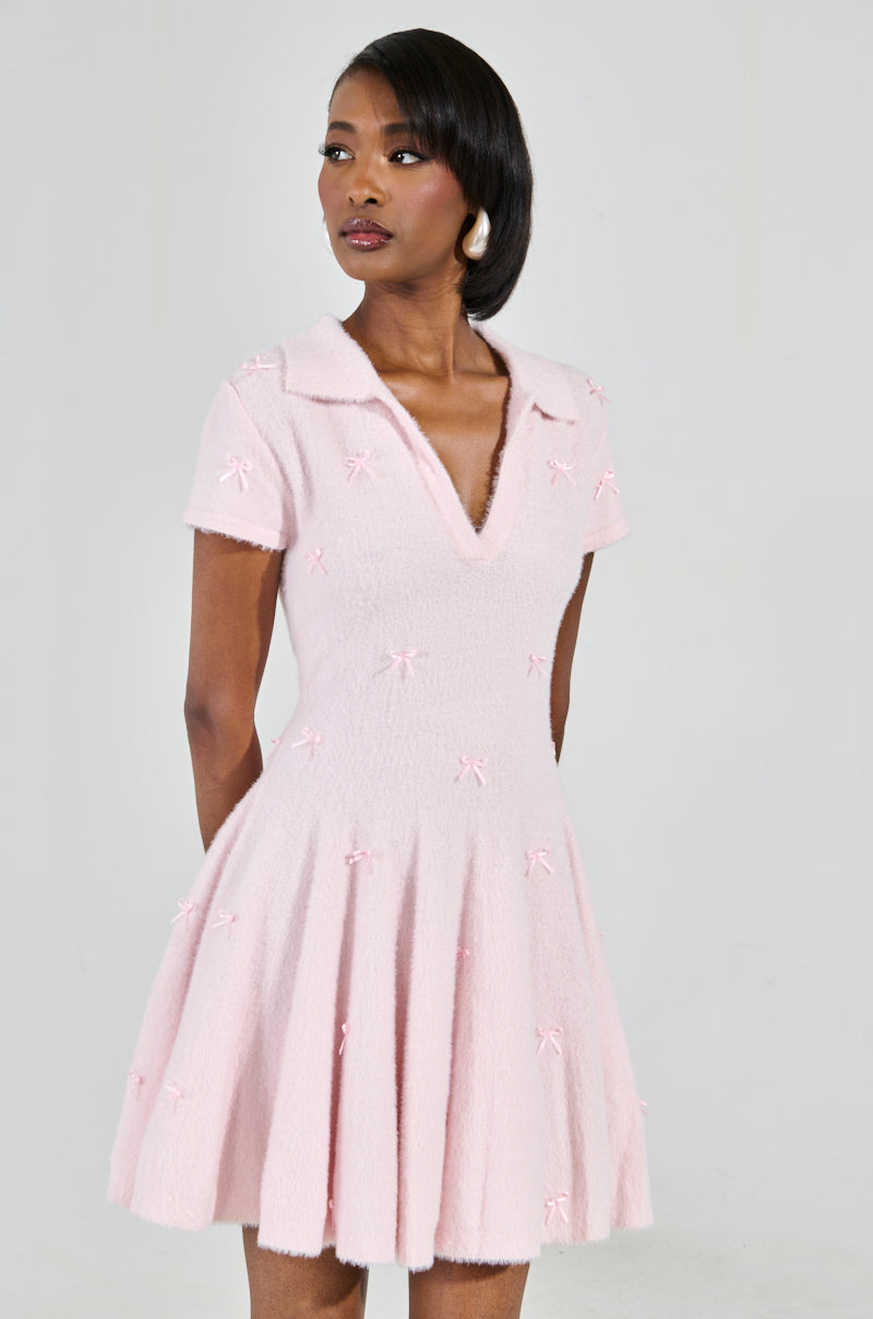 pink bow skater dress Bow Detail Corset Skater Dress Pink