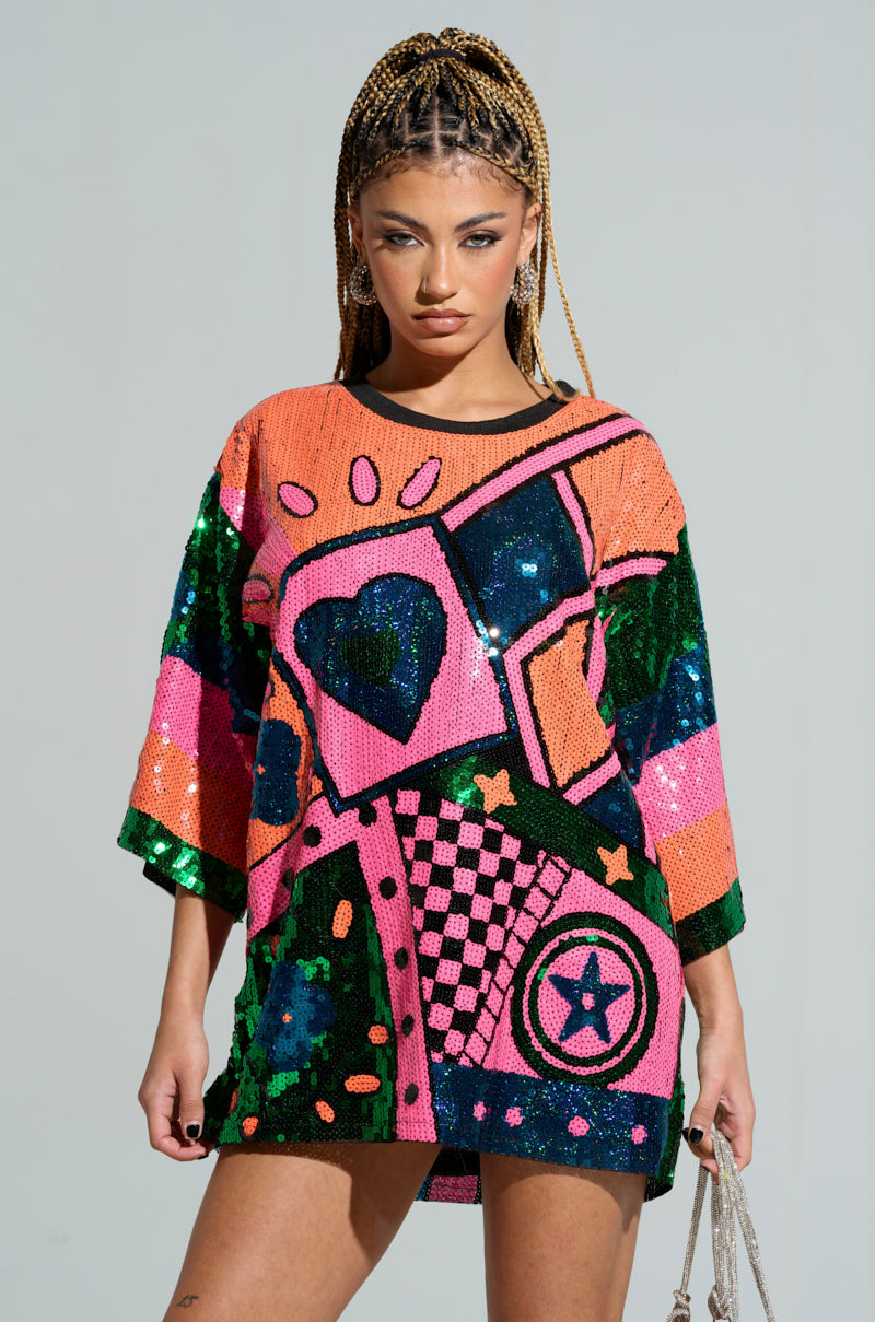HOUSE OF HEARTS SEQUIN TSHIRT DRESS - Main Image