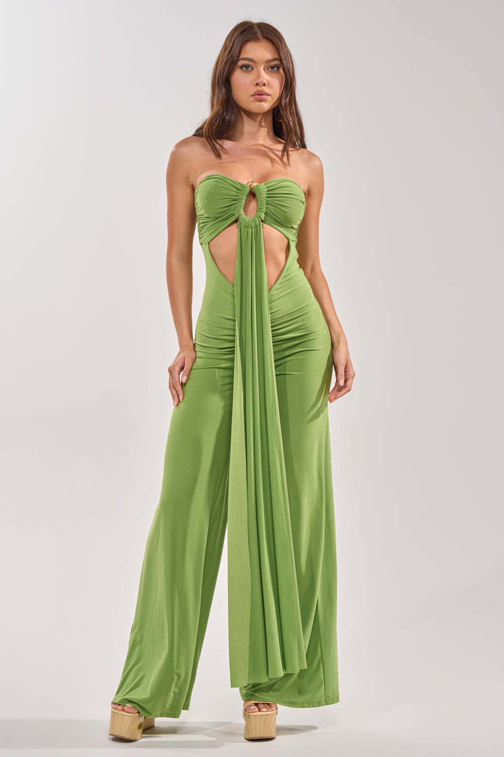 AKIRA Pick Me Up Strapless Jumpsuit | Green | Size Medium AKIRA Pick Me Up Strapless Jumpsuit | Green | Size Medium