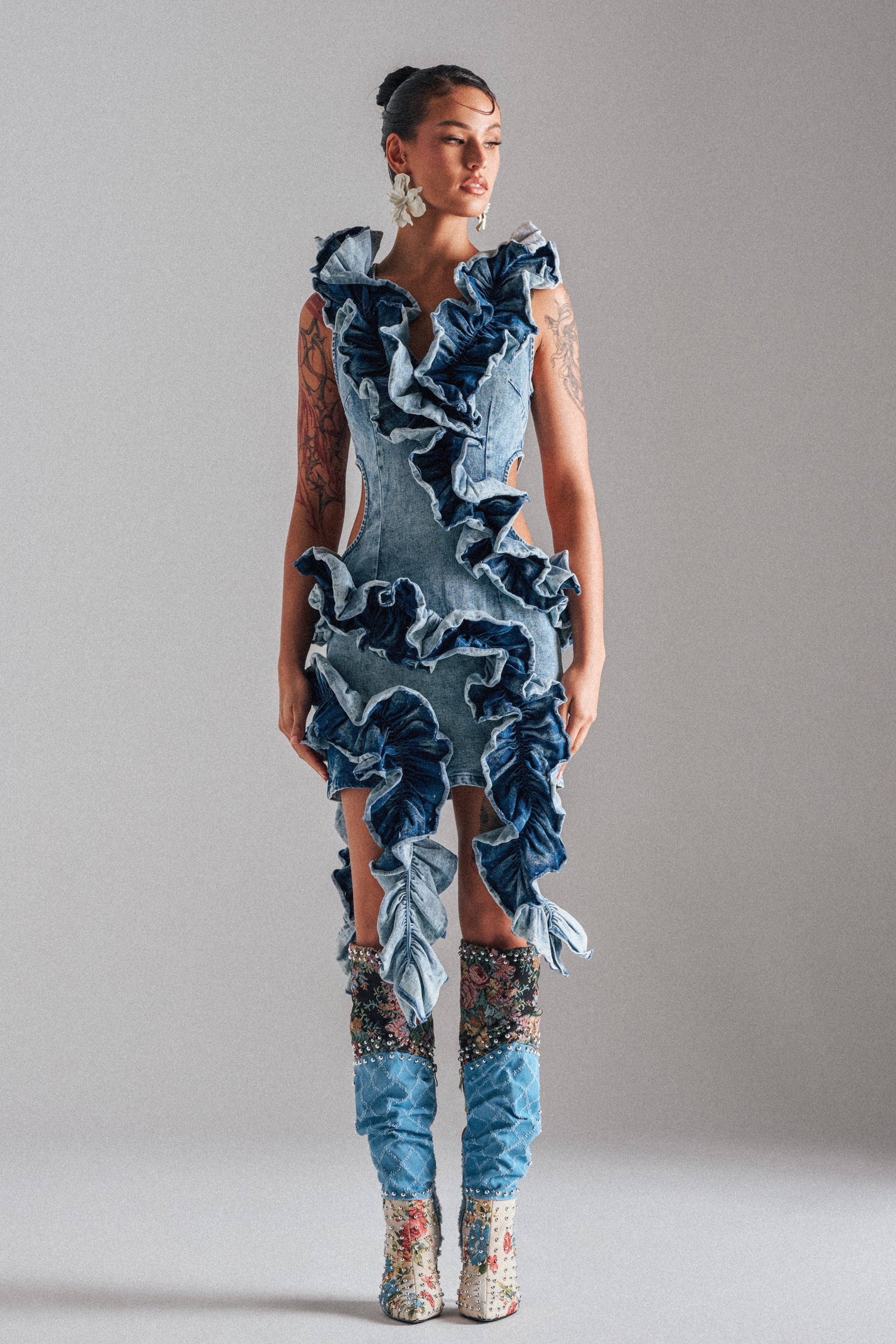 Akira Say It Again Ruffled Denim Mini Dress | Size XL Akira Say It Again Ruffled Denim Mini Dress | Size XL