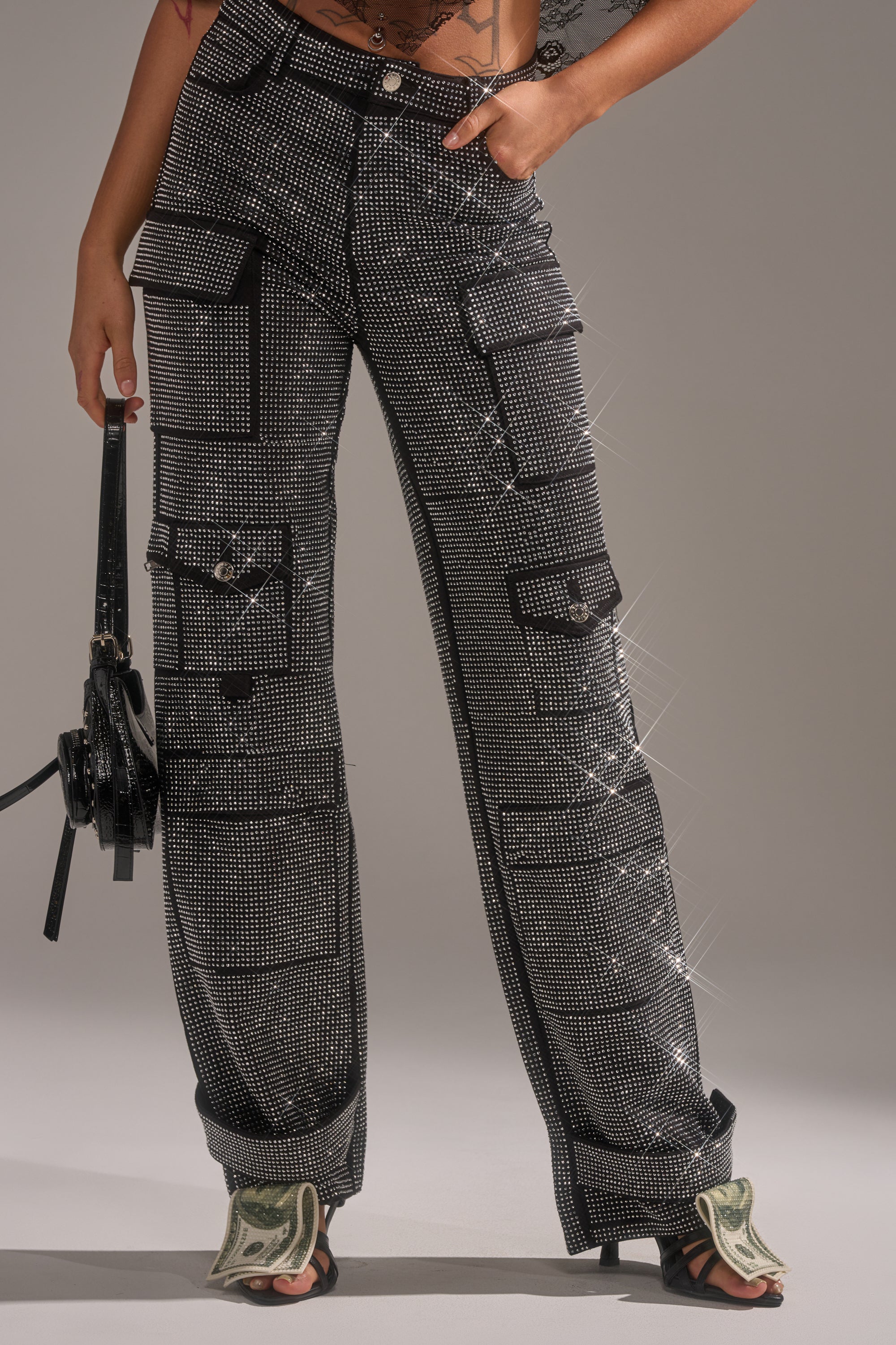 AMMO BONNE SOIREE RHINESTONE CARGO PANTS IN BLACK – AKIRA