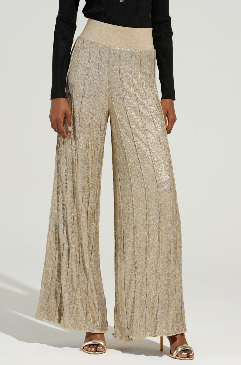 FEELING GODLY PLEATED HIGH WAIST PANT IN GOLD AKIRA FEELING GODLY PLEATED HIGH WAIST PANT IN GOLD AKIRA