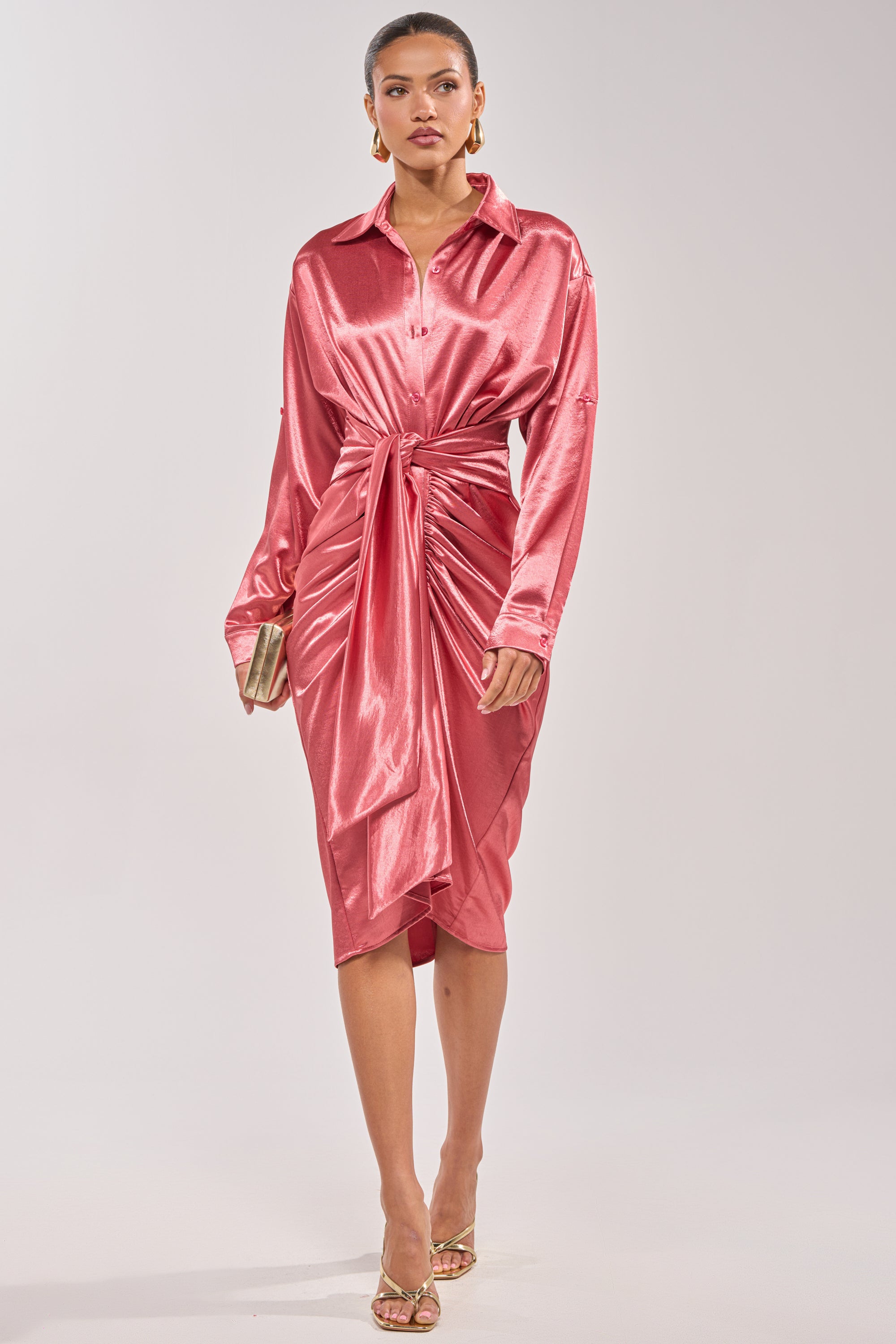 WITH LOVE COLLARED SATIN MIDI DRESS – AKIRA