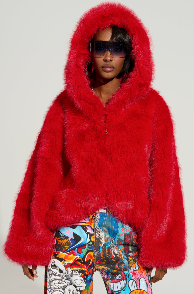カナダ製　zuki ファージャケット　赤　 LOOK AT ME NOW HOODED FUR BOMBER – AKIRA