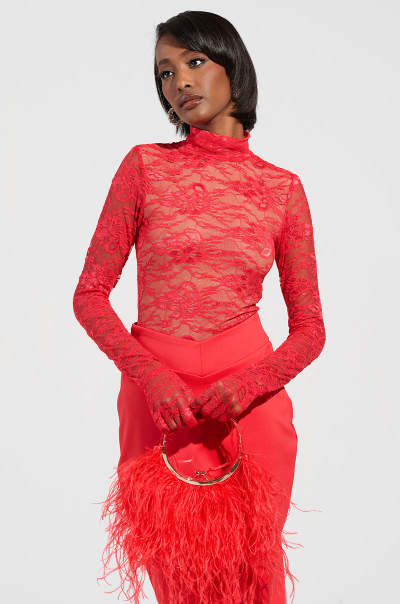 ALL THE ATTENTION LACE GLOVE BODYSUIT IN RED AKIRA ALL THE ATTENTION LACE GLOVE BODYSUIT IN RED AKIRA
