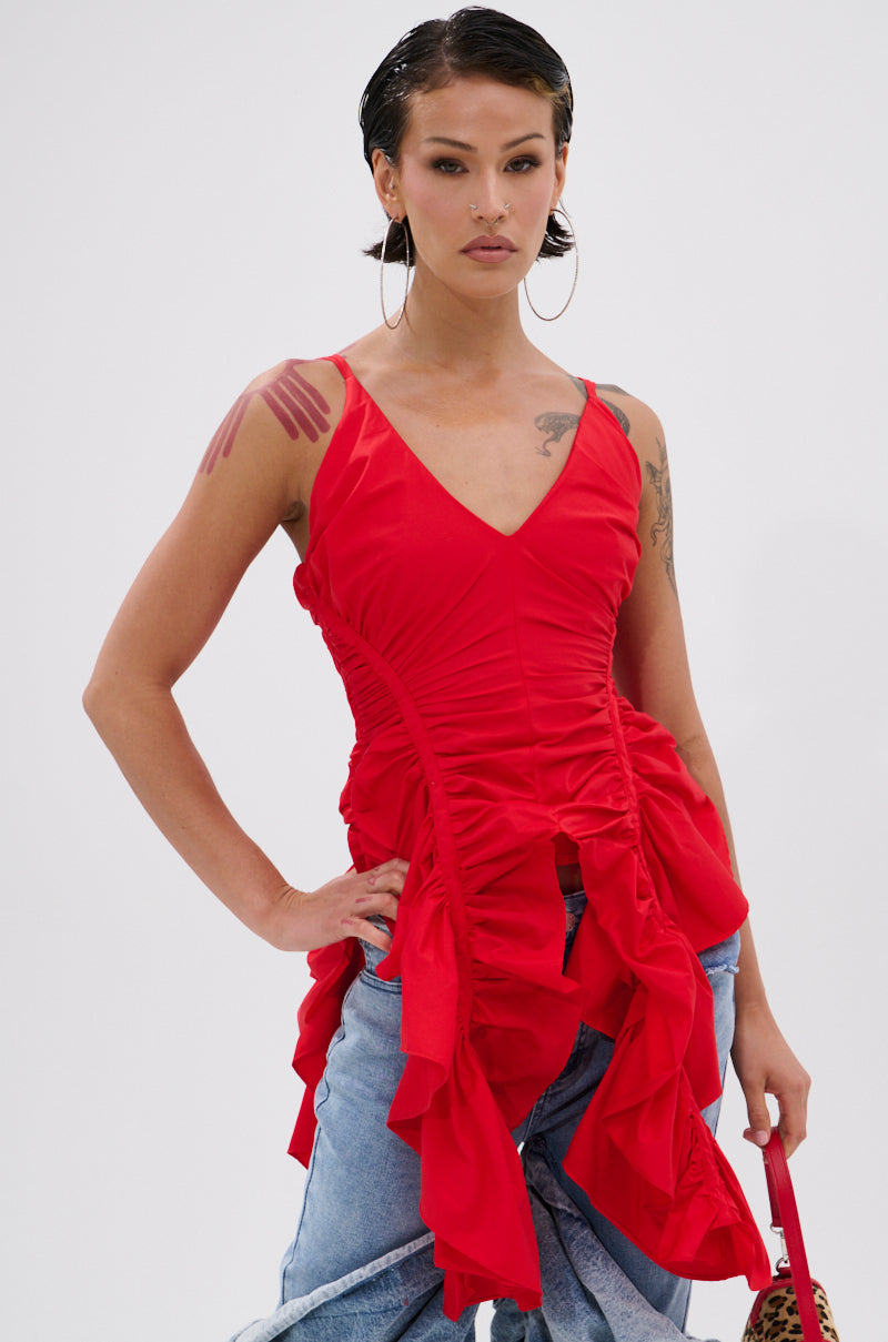 DROP IT RUCHED TANK TOP IN RED – AKIRA
