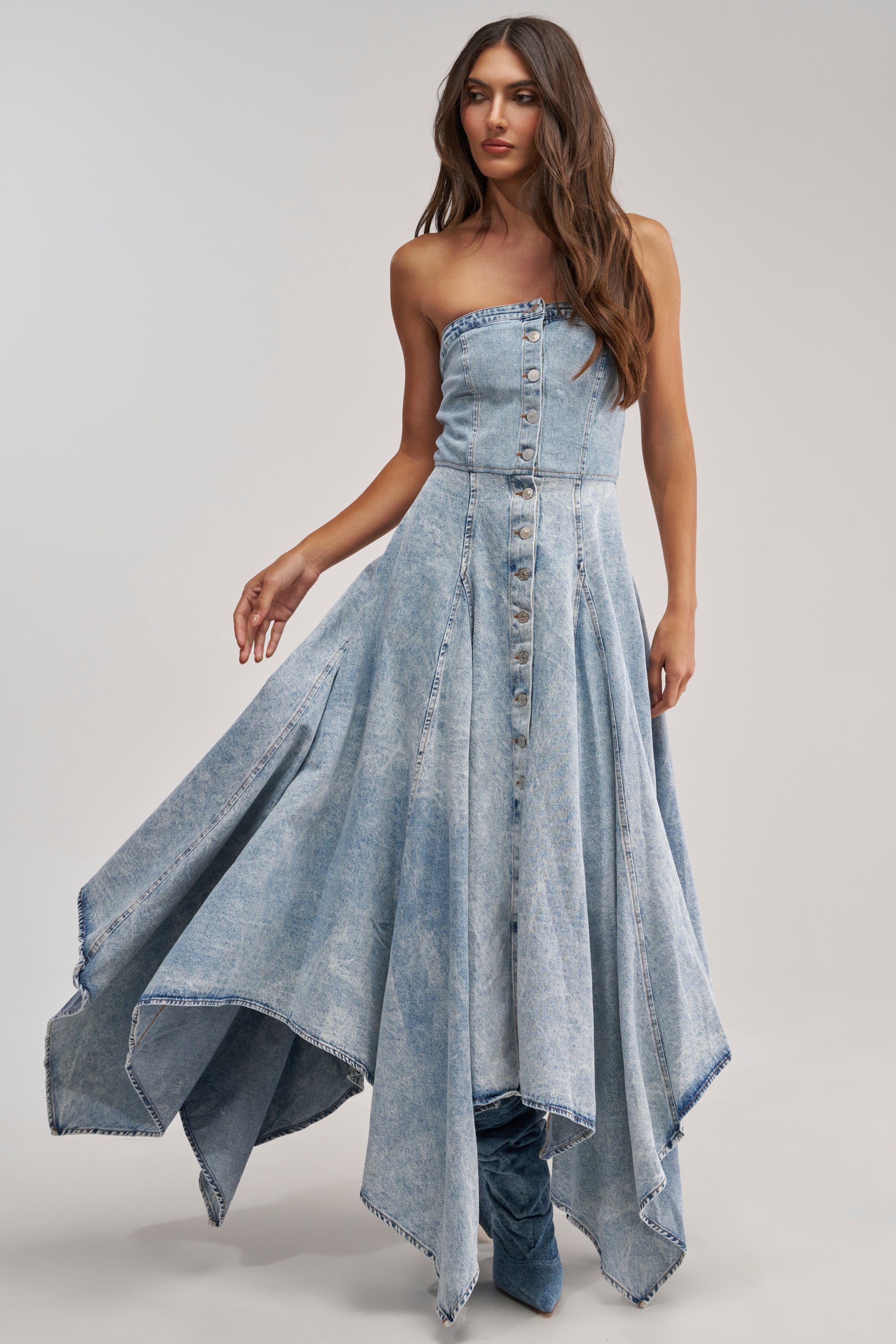 strapless denim midi dress Reiss Rosa