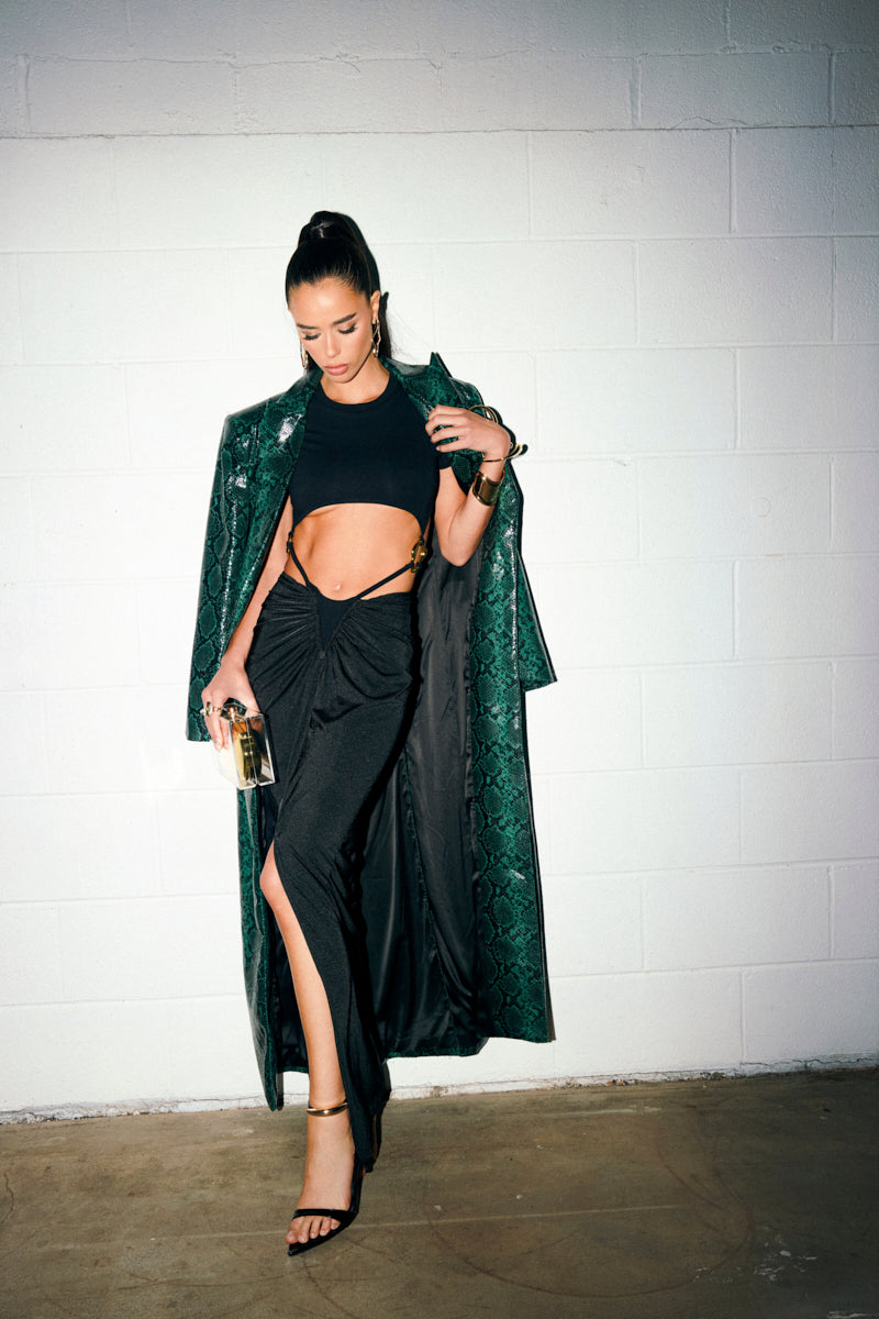 INCOGNITO SNAKE PRINT TRENCH IN GREEN AKIRA INCOGNITO SNAKE PRINT TRENCH IN GREEN AKIRA