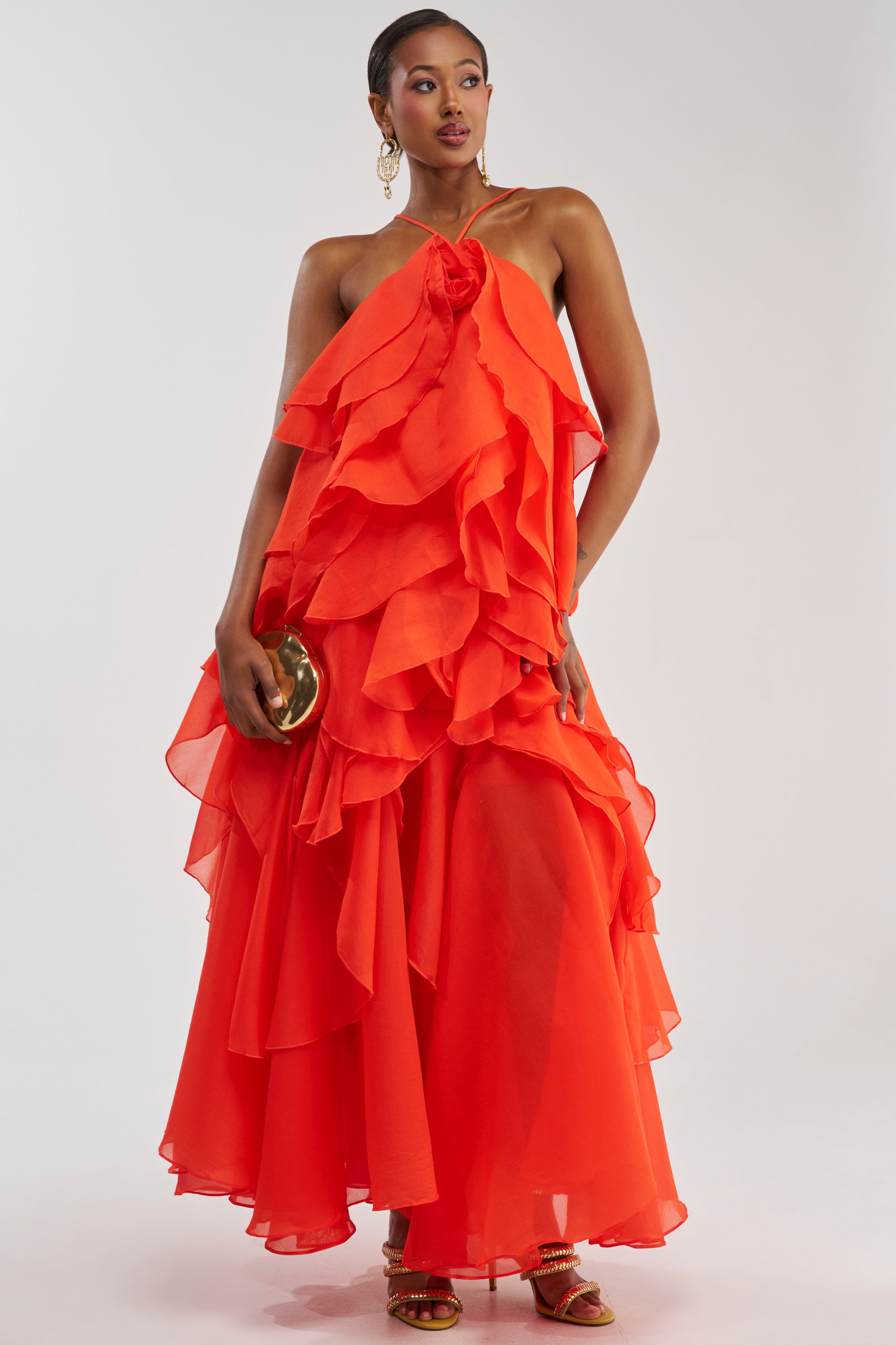 light orange maxi dress Textured Sleeveless Maternity PinkBlush Maxi Linen Dress featuring thick drape detail that wraps the waist with deep V neckline Orange Embroidered Eyelet Maxi Dress