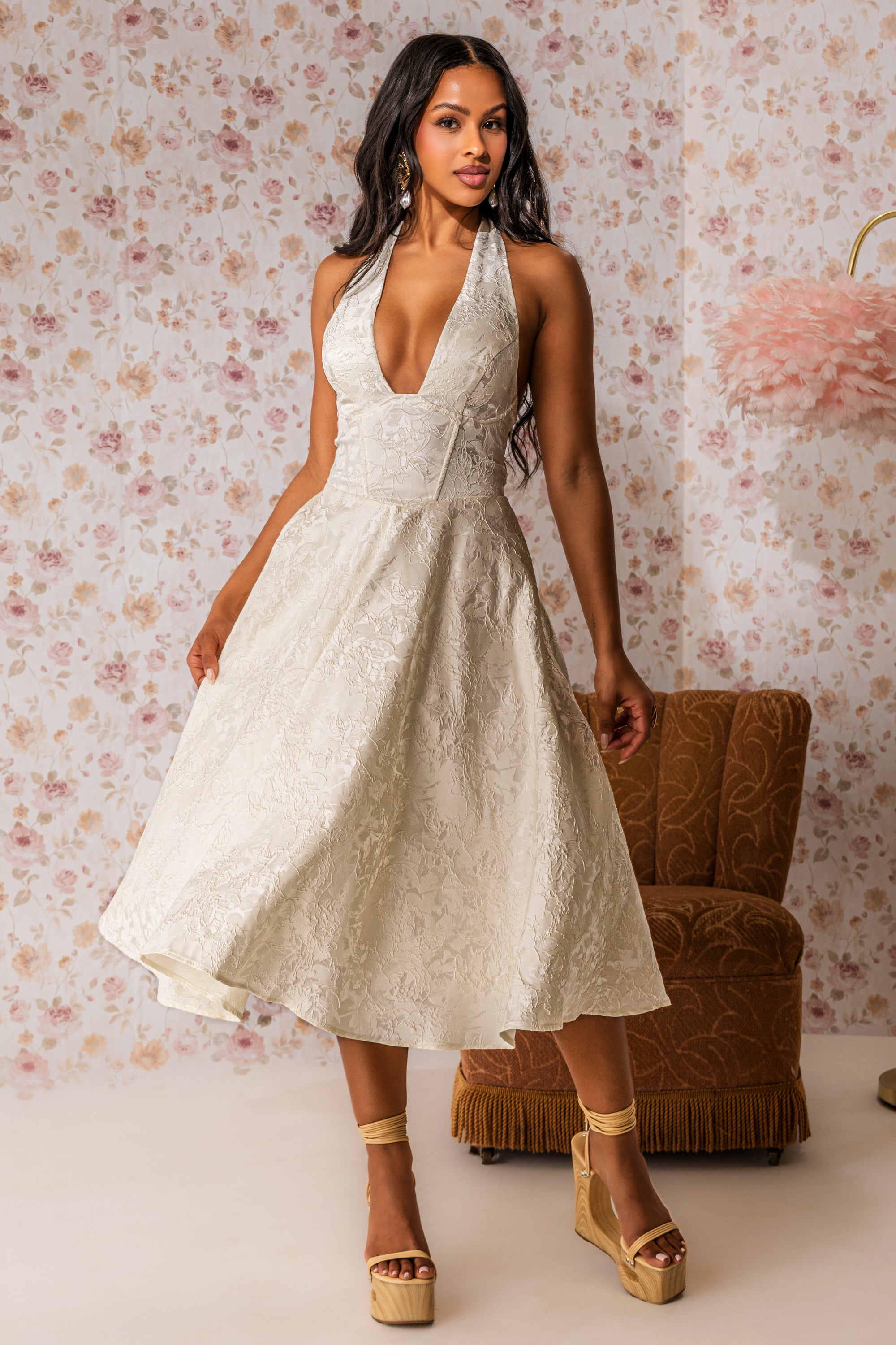 SWEET CAROLINE HALTER MIDI DRESS – AKIRA