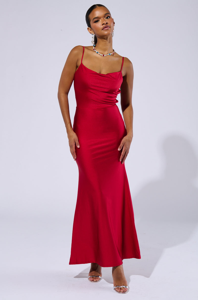 LADY IN RED COWL NECK MIDI DRESS AKIRA LADY IN RED COWL NECK MIDI DRESS AKIRA