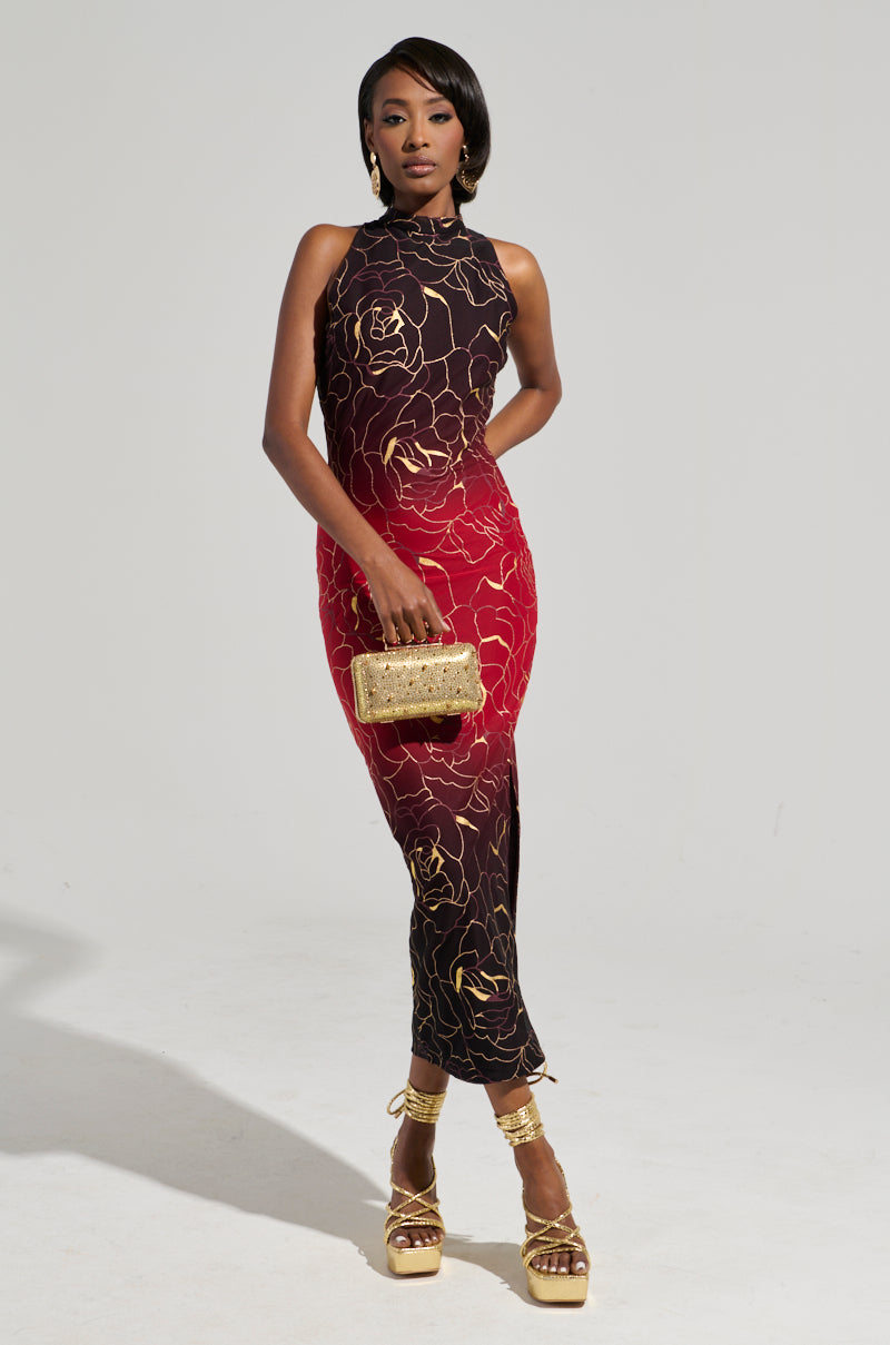 IRIS METALLIC OMBRE PRINTED MIDI DRESS – AKIRA