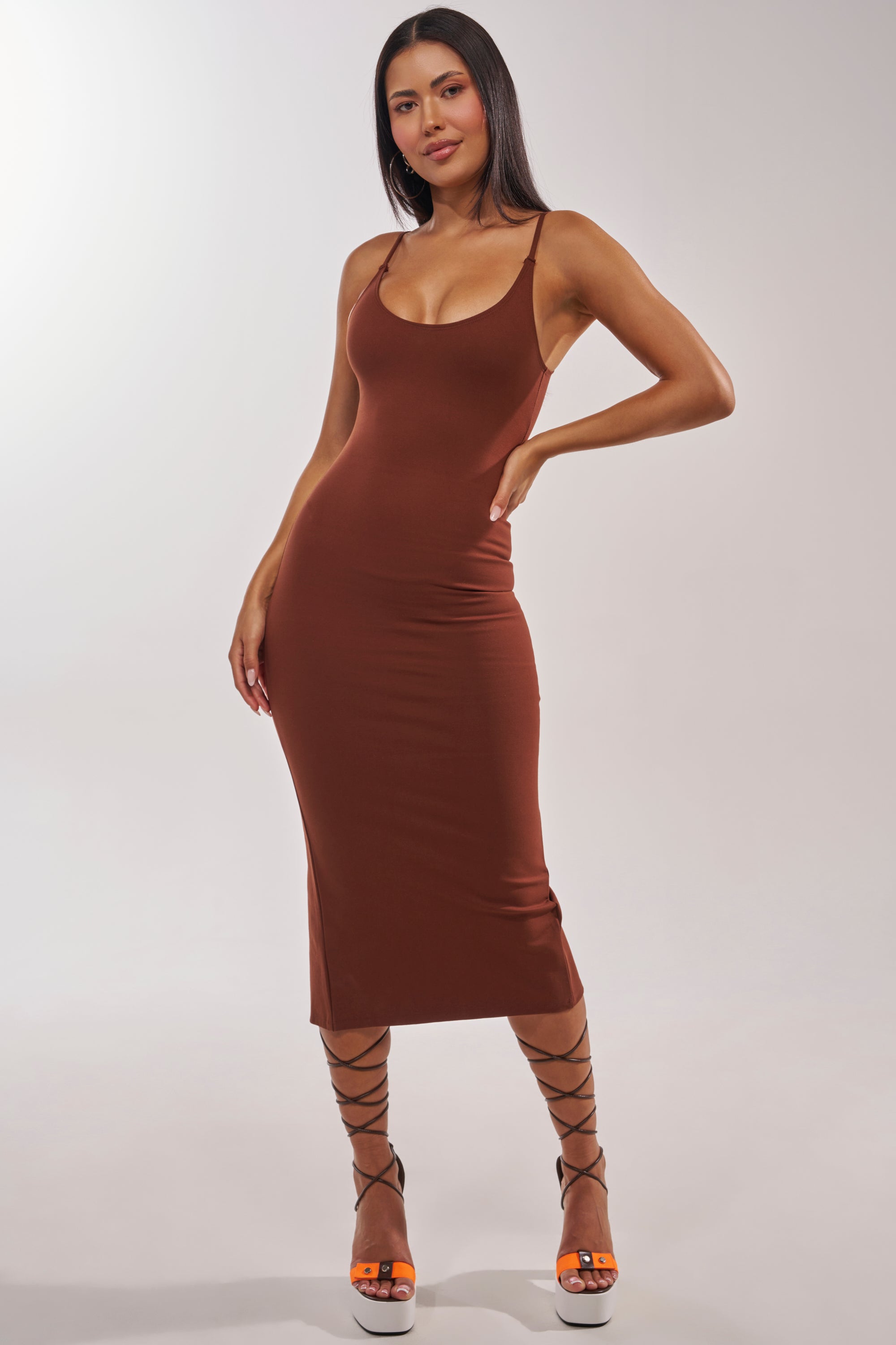 AKIRA Reyna Midi Bodycon Dress | Brown | Size XL AKIRA Reyna Midi Bodycon Dress | Brown | Size XL