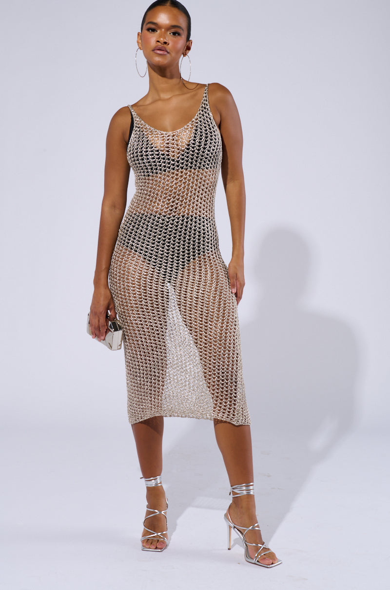 UNDER THE SEA METALLIC CROCHET MIDI DRESS – AKIRA UNDER THE SEA METALLIC CROCHET MIDI DRESS – AKIRA