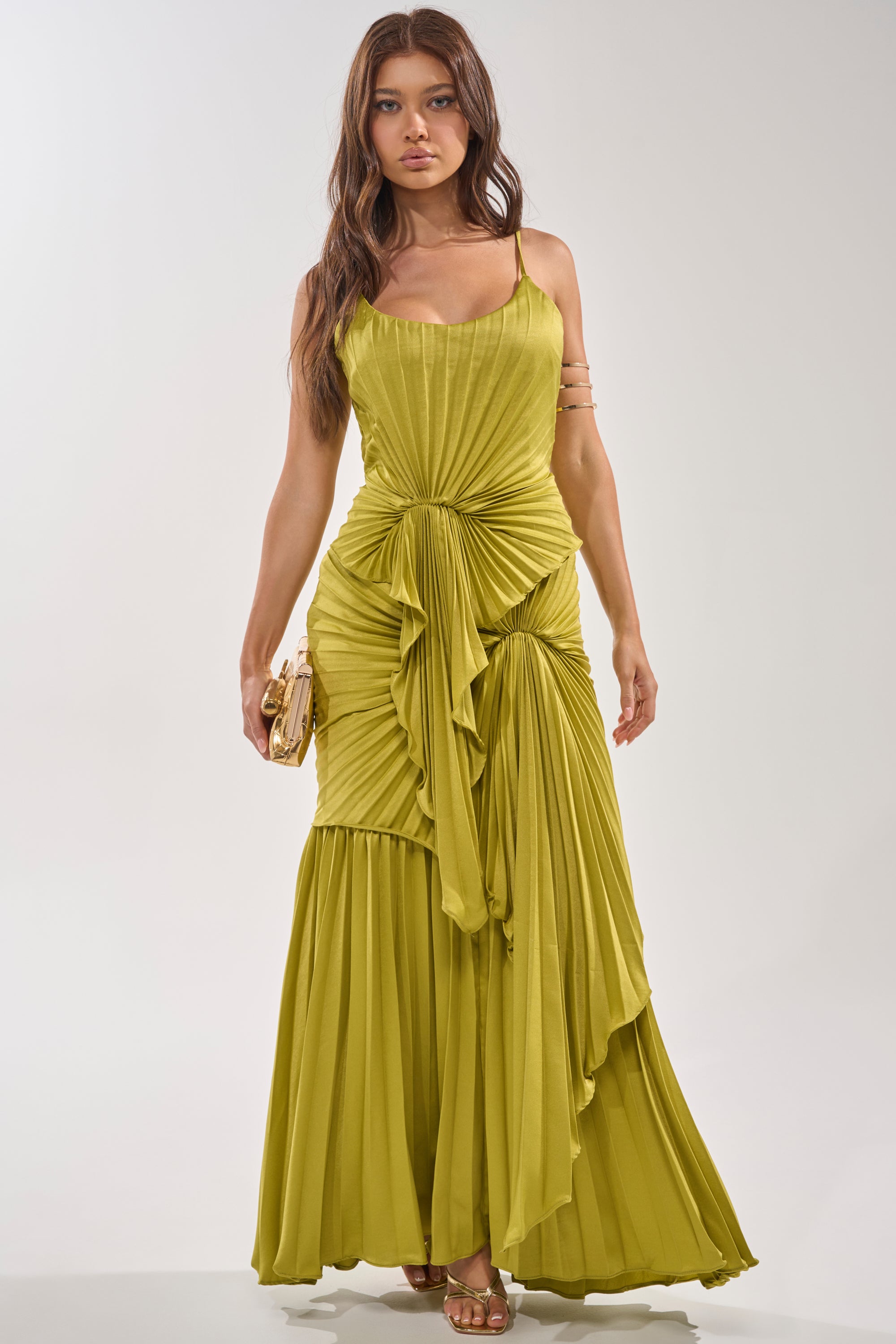 AKIRA Reservations Please Pleated Maxi Dress In Chartreuse | Size Medium AKIRA Reservations Please Pleated Maxi Dress In Chartreuse | Size Medium