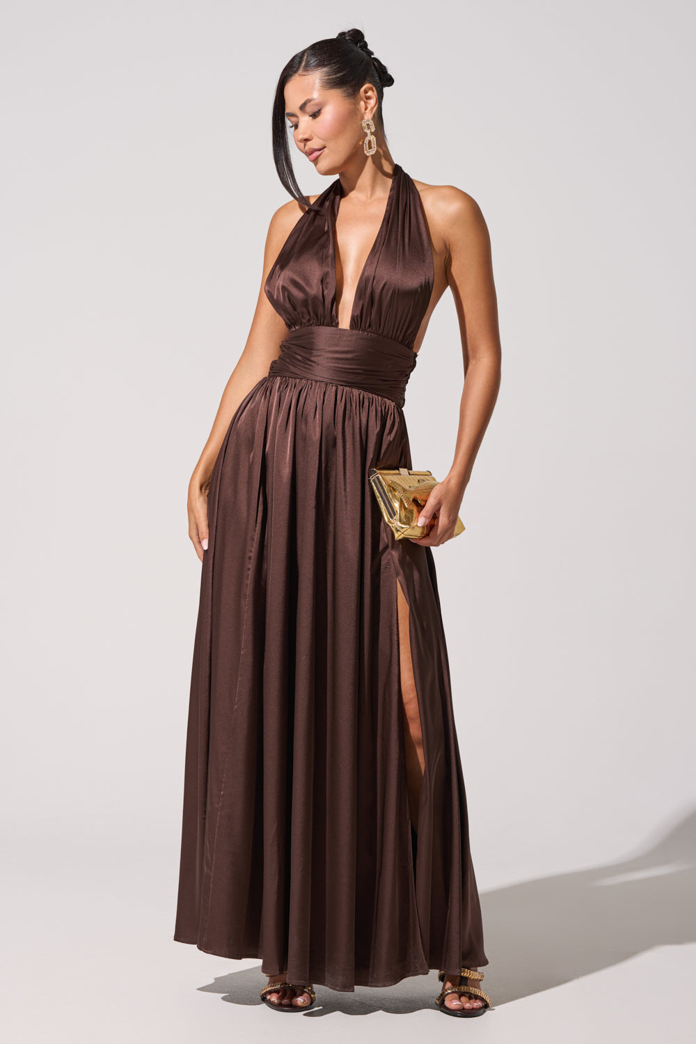 gold halter maxi dress Mermaid Gold Sequin Halter Long Prom Dress Evening Gowns TKL9001 –  SELINADRESS main image 1