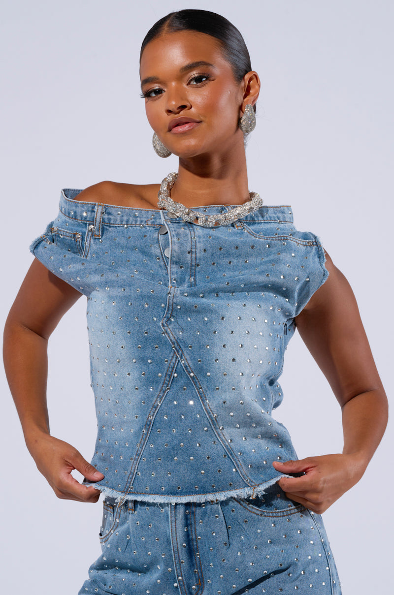 atmos pink Denim Off Shoulder Top BLUE （アトモス ピンク