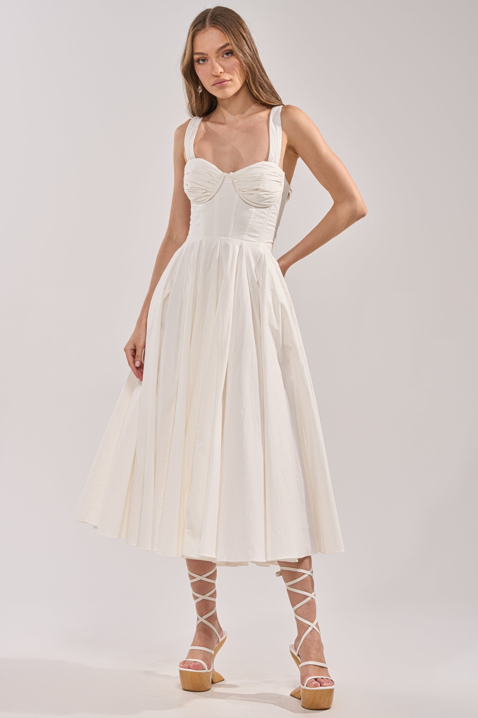 AKIRA Keep It Lowkey Poplin Midi Dress | White